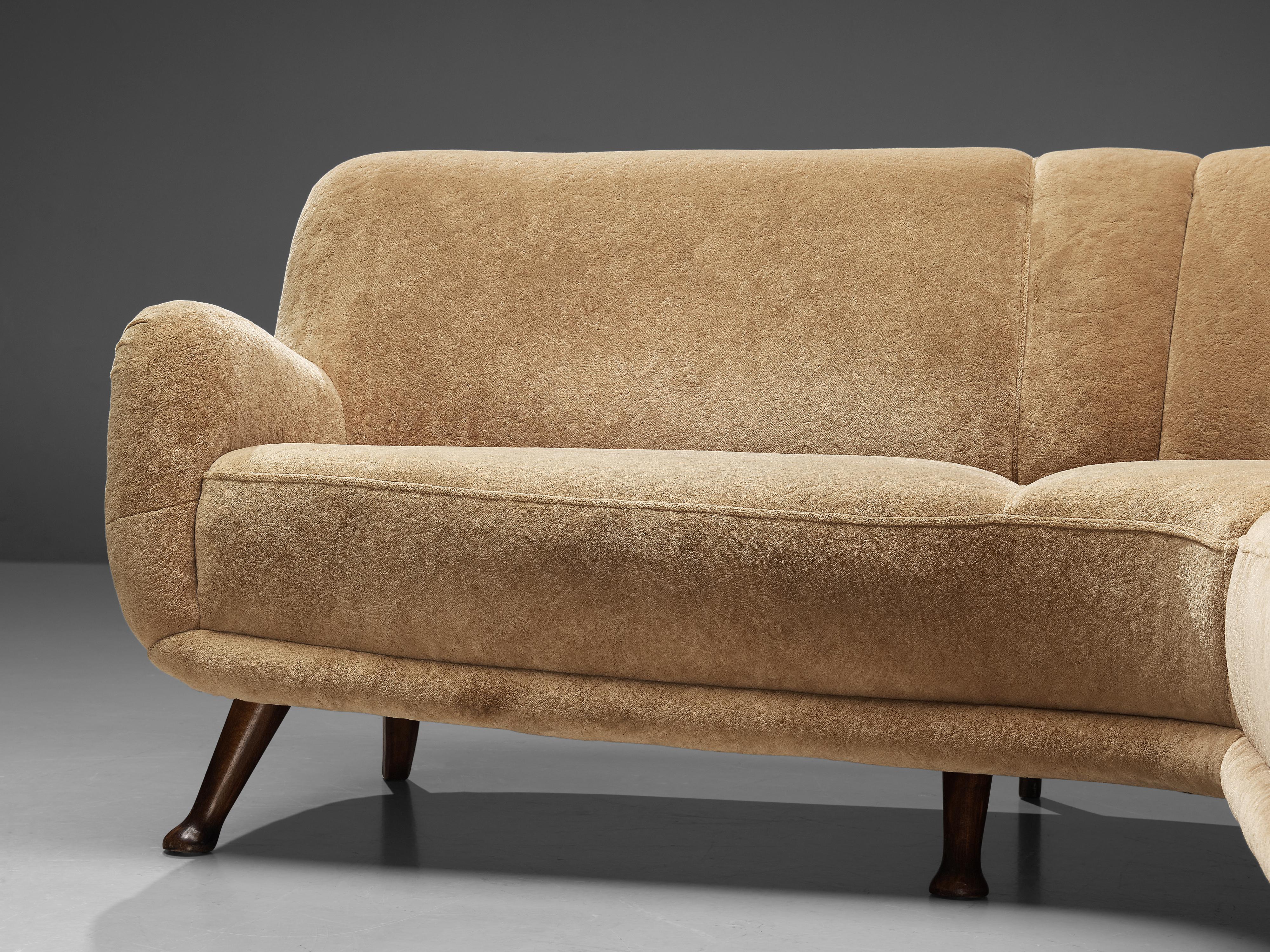 Danish Rare Berga Mobler Corner Sofa in Beige Teddy Upholstery