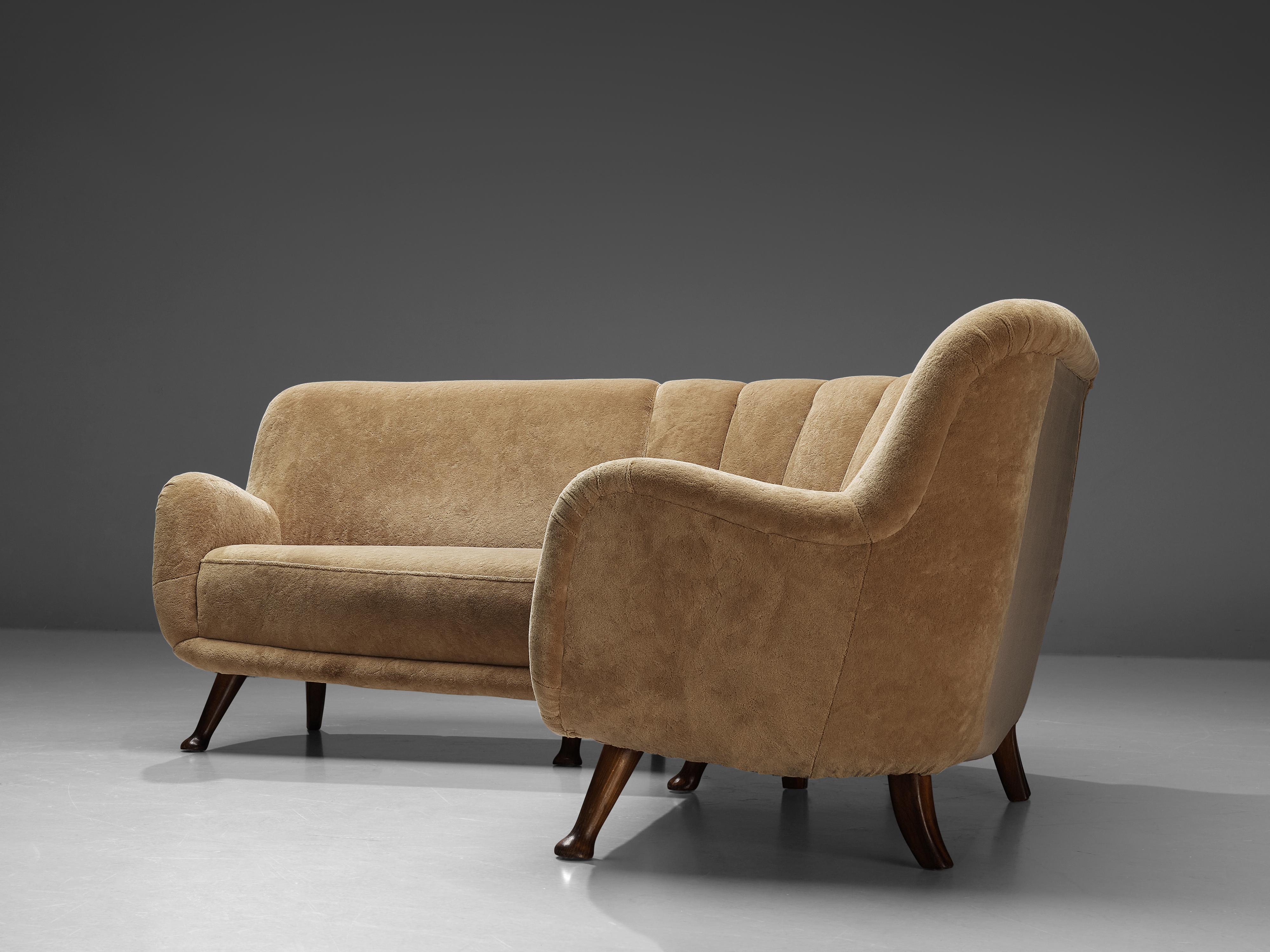 Rare Berga Mobler Corner Sofa in Beige Teddy Upholstery In Good Condition In Waalwijk, NL