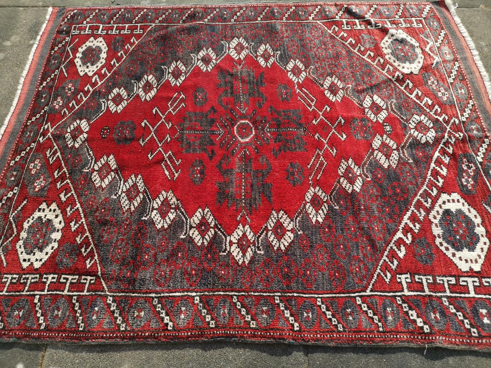 Hand-Knotted Rare Antique Bergama Kiz Rug Turkey Red Grey For Sale