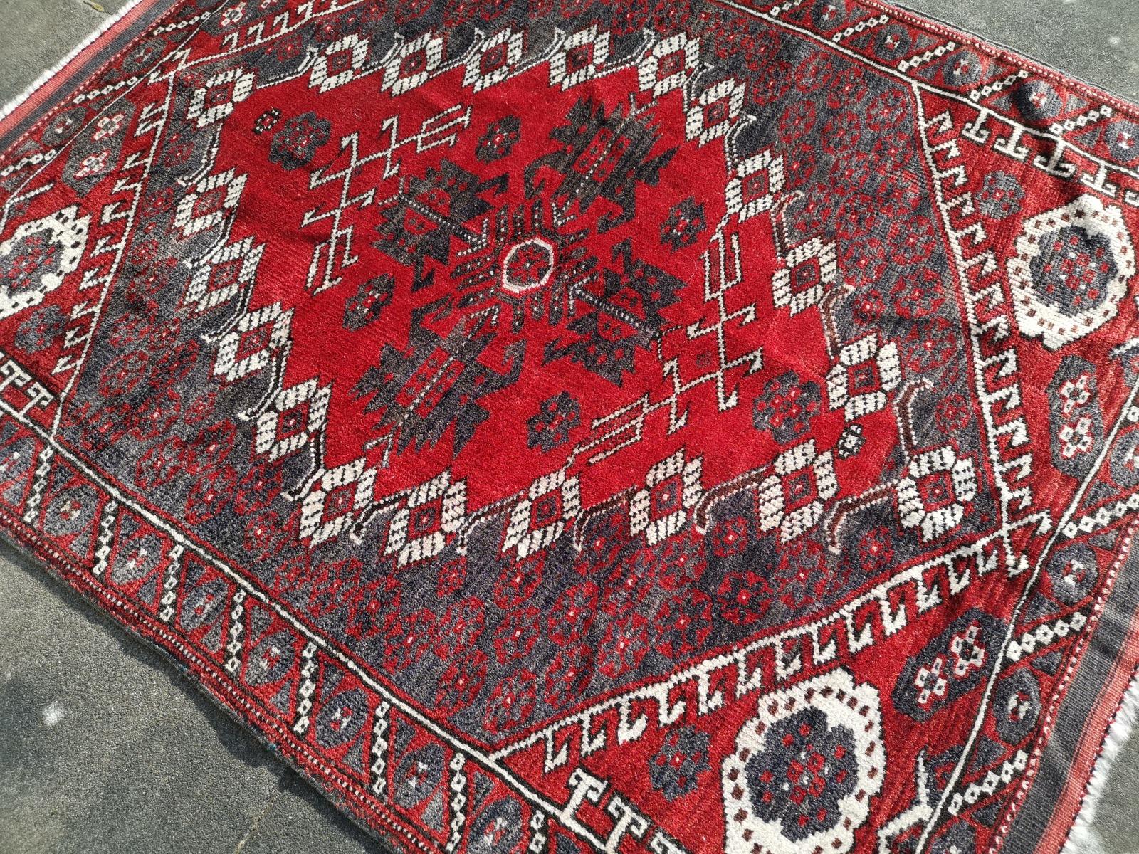 Seltener Antiker Bergama Kiz Teppich Türkei Rot Grau (Wolle) im Angebot