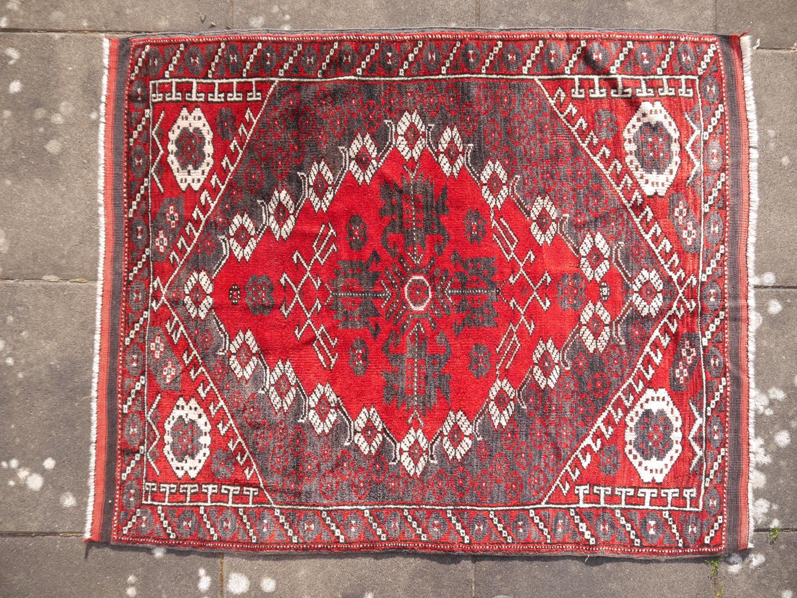 Wool Rare Antique Bergama Kiz Rug Turkey Red Grey For Sale