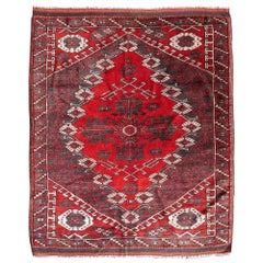 Bergama Kiz - Rare tapis ancien rouge et gris turc