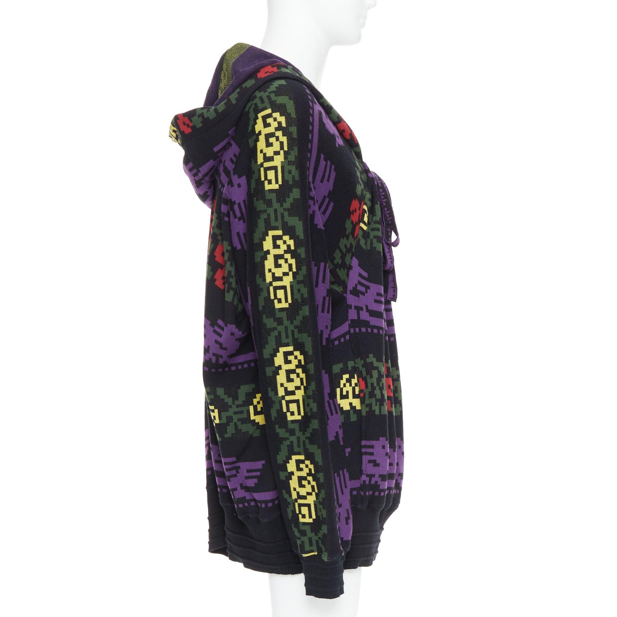 selten BERNHARD WILLHELM Vintage mehrfarbiger Pixeldruck Pullover mit Kordelzug L im Zustand „Gut“ im Angebot in Hong Kong, NT