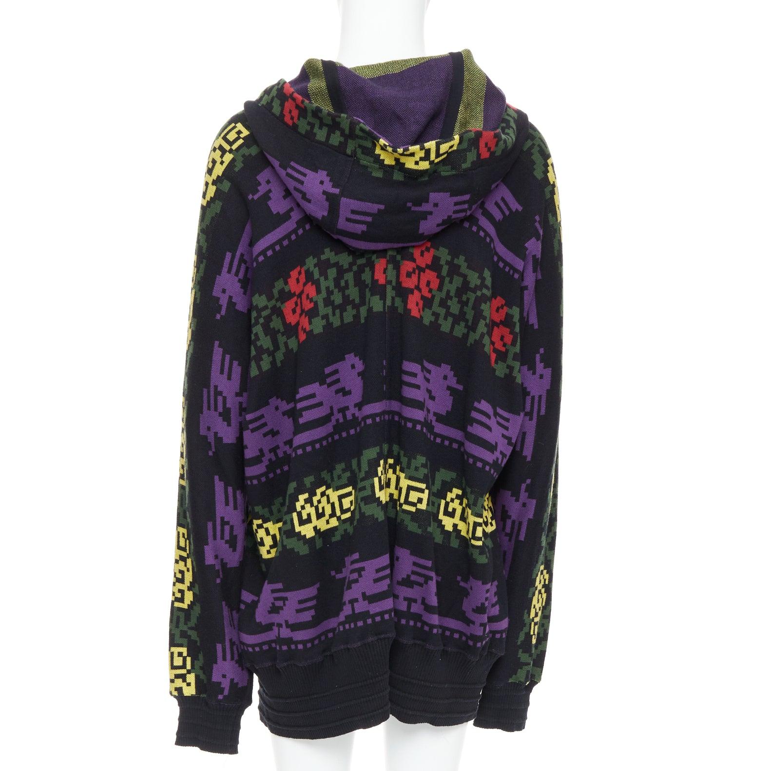 selten BERNHARD WILLHELM Vintage mehrfarbiger Pixeldruck Pullover mit Kordelzug L Herren im Angebot