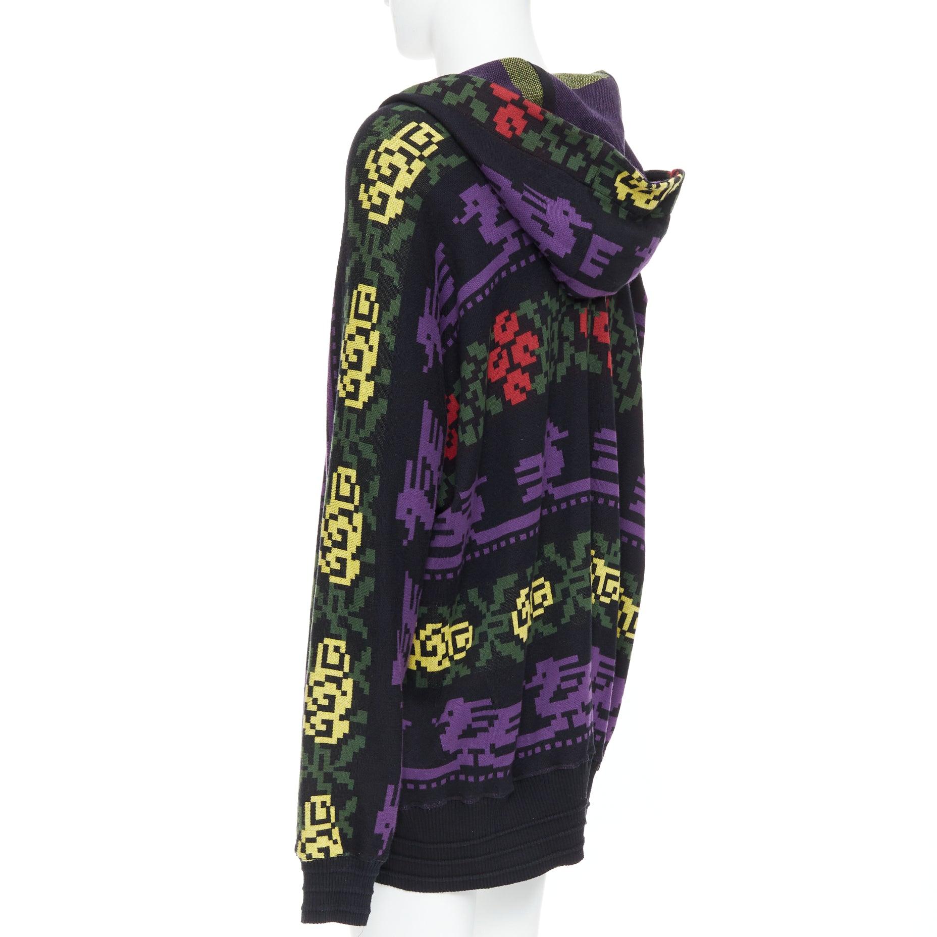 selten BERNHARD WILLHELM Vintage mehrfarbiger Pixeldruck Pullover mit Kordelzug L im Angebot 1