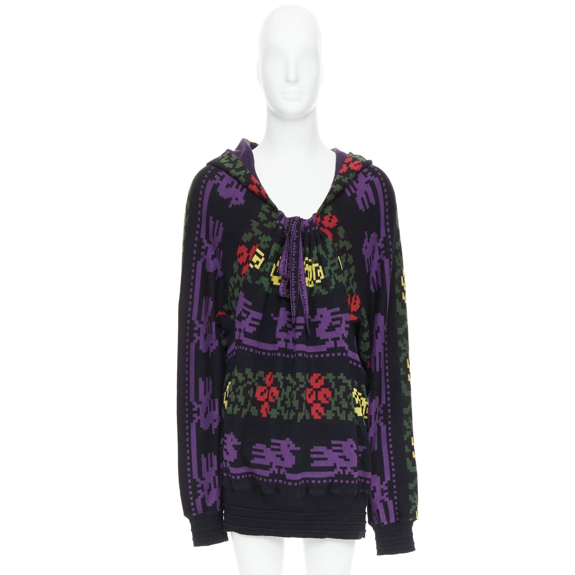 selten BERNHARD WILLHELM Vintage mehrfarbiger Pixeldruck Pullover mit Kordelzug L im Angebot 4