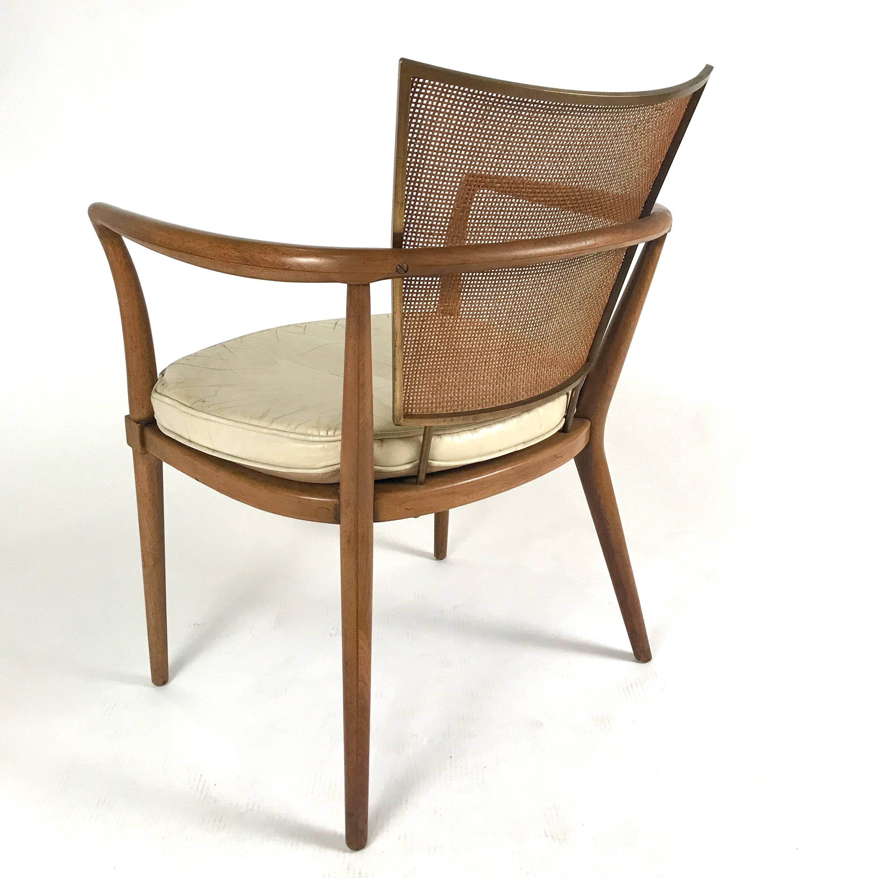 Rare Bert England for Johnson Furniture Armchair with Cane, Brass and Leather 3