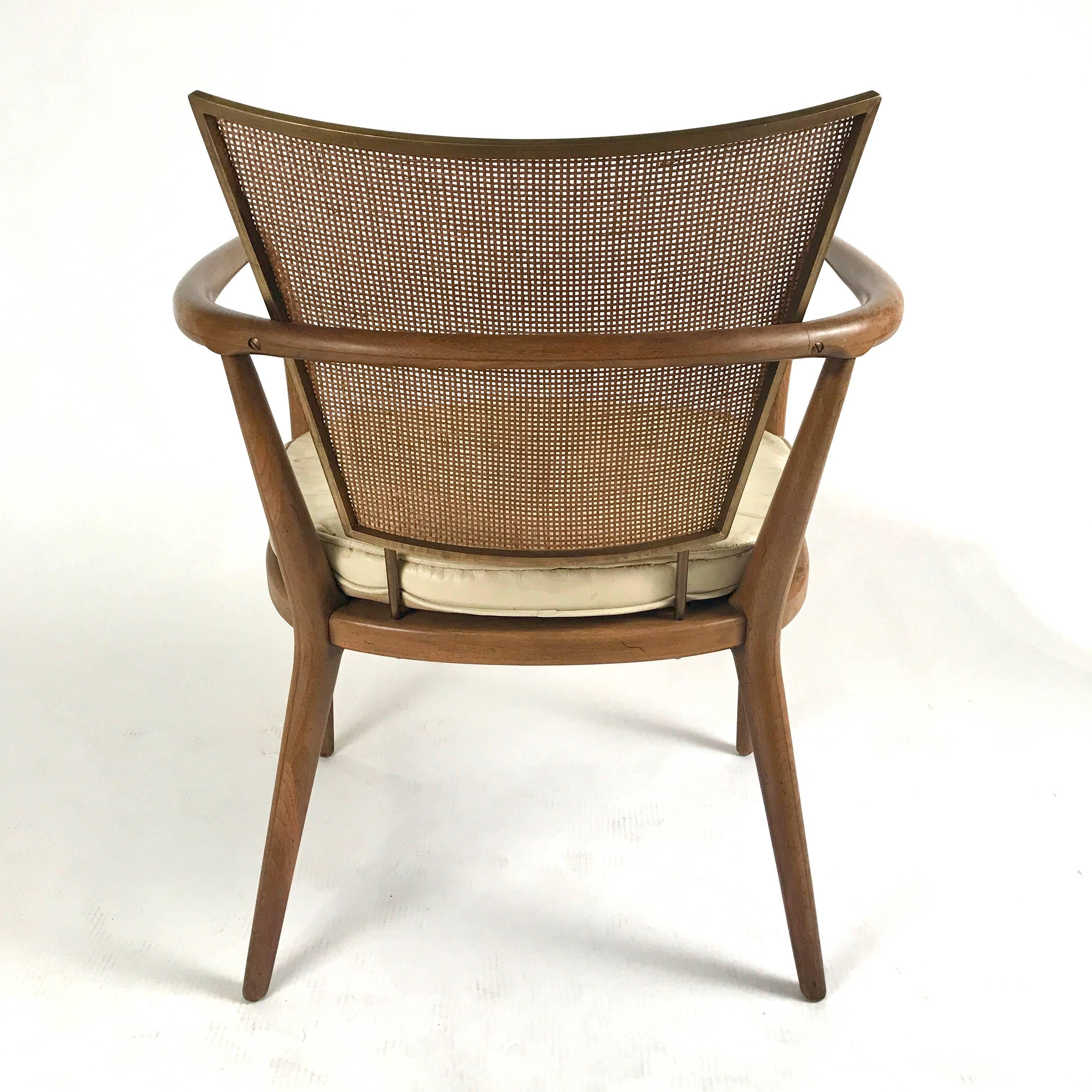 Rare Bert England for Johnson Furniture Armchair with Cane, Brass and Leather 4