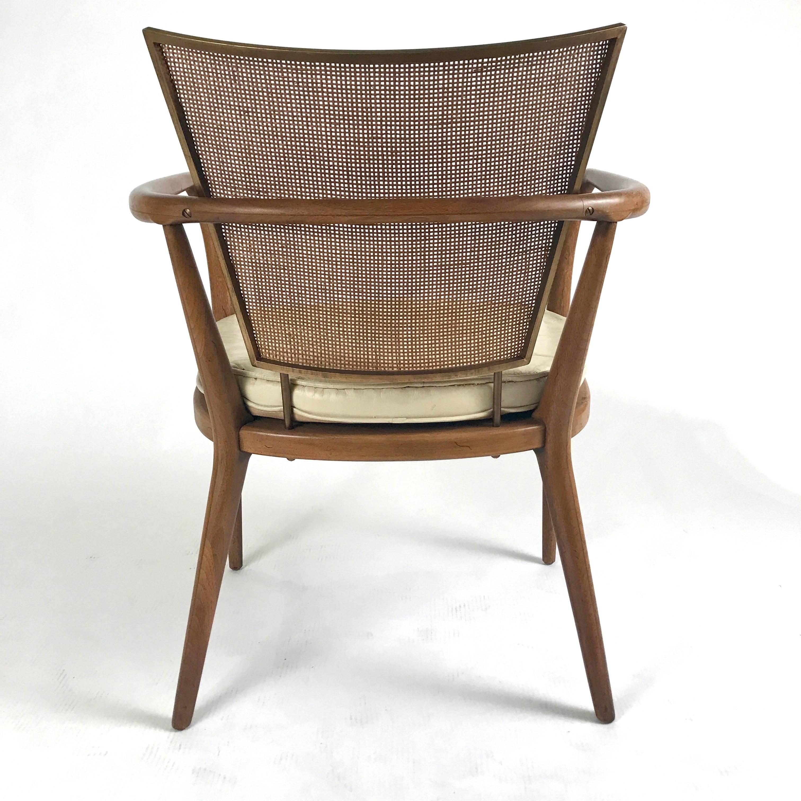 Rare Bert England for Johnson Furniture Armchair with Cane, Brass and Leather 5