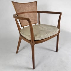 Rare Bert England for Johnson Furniture Armchair with Cane, Brass and Leather