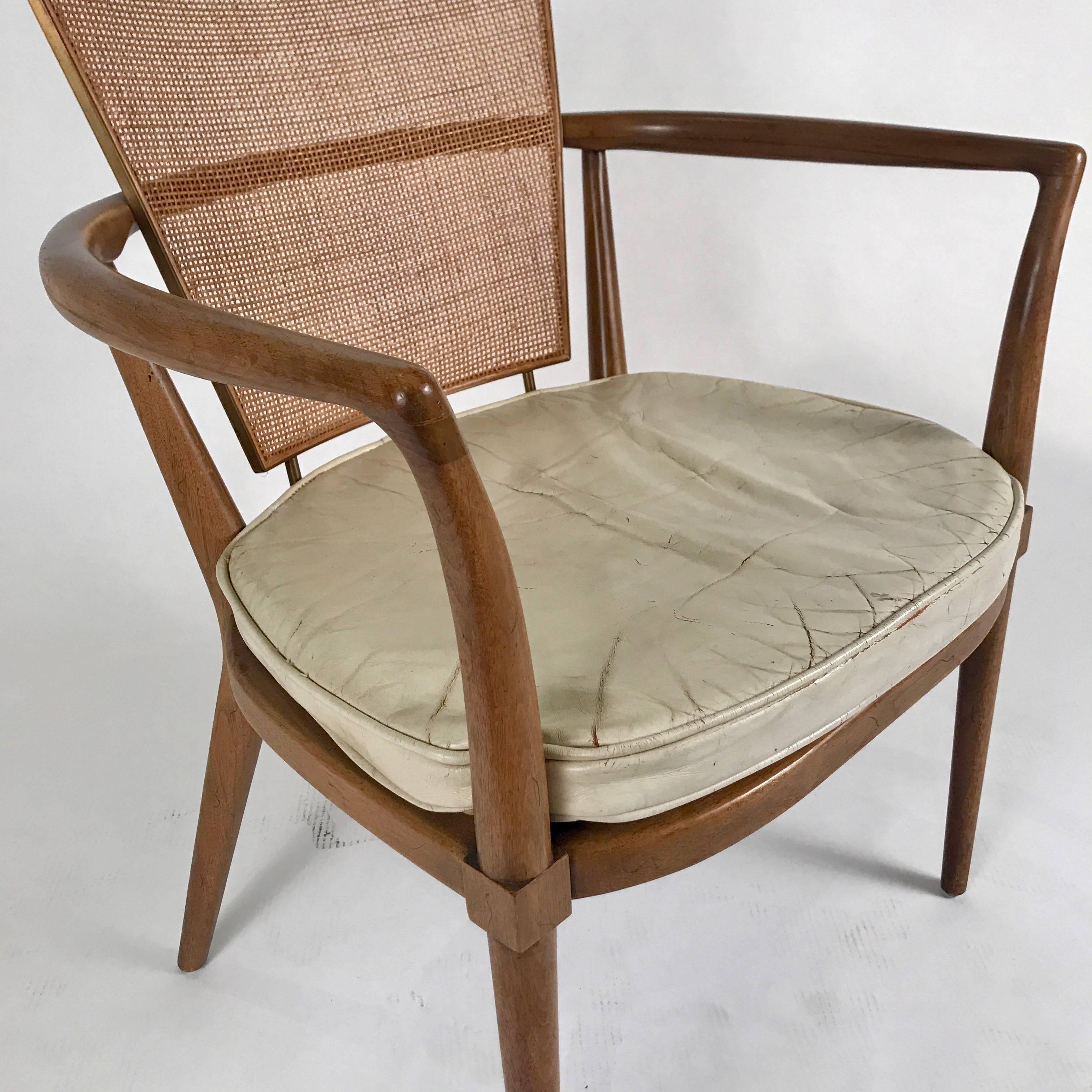 Mid-Century Modern Rare Bert England for Johnson Furniture Armchair with Cane, Brass and Leather