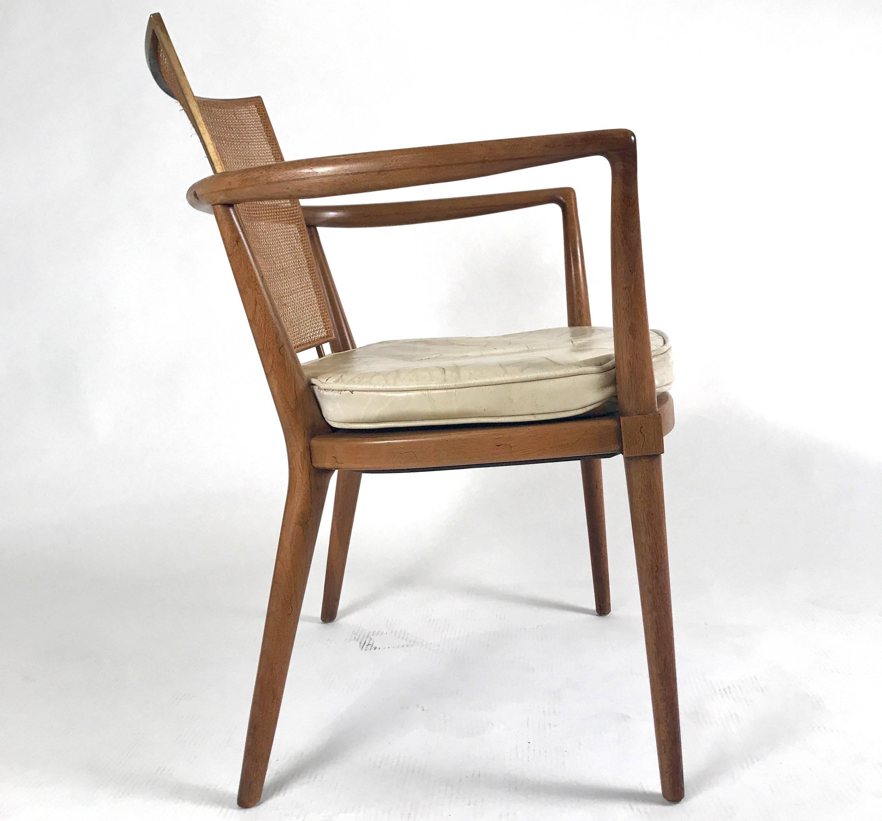 Woven Rare Bert England for Johnson Furniture Armchair with Cane, Brass and Leather