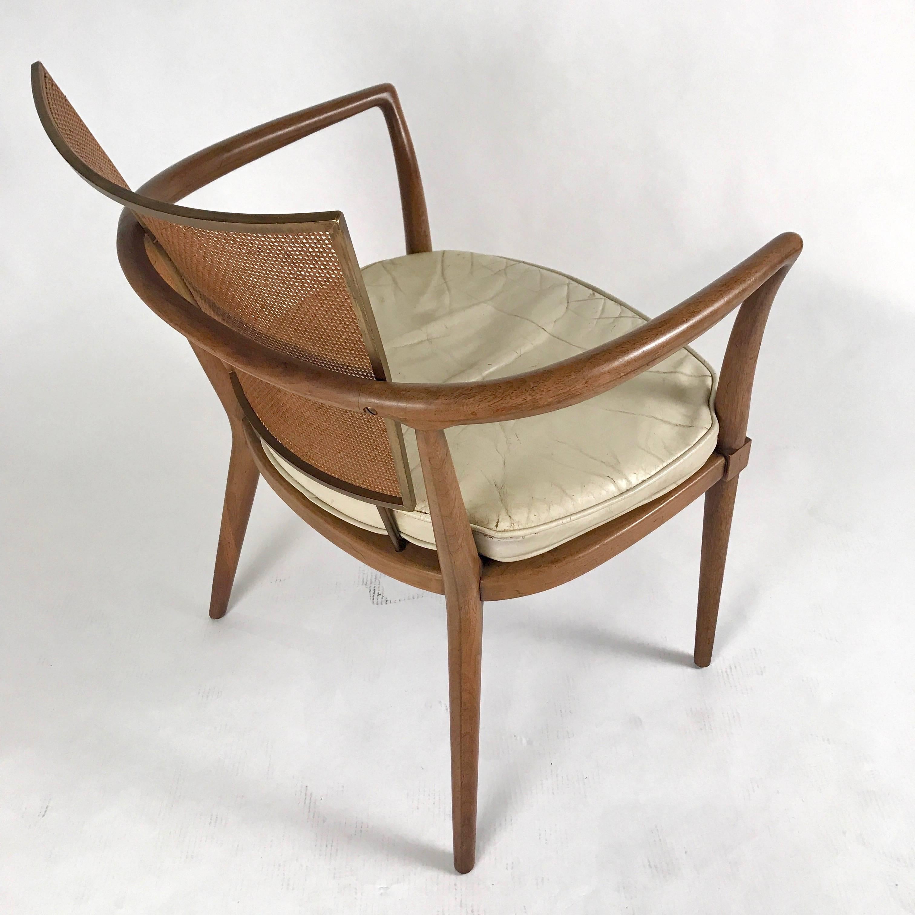 Mid-20th Century Rare Bert England for Johnson Furniture Armchair with Cane, Brass and Leather