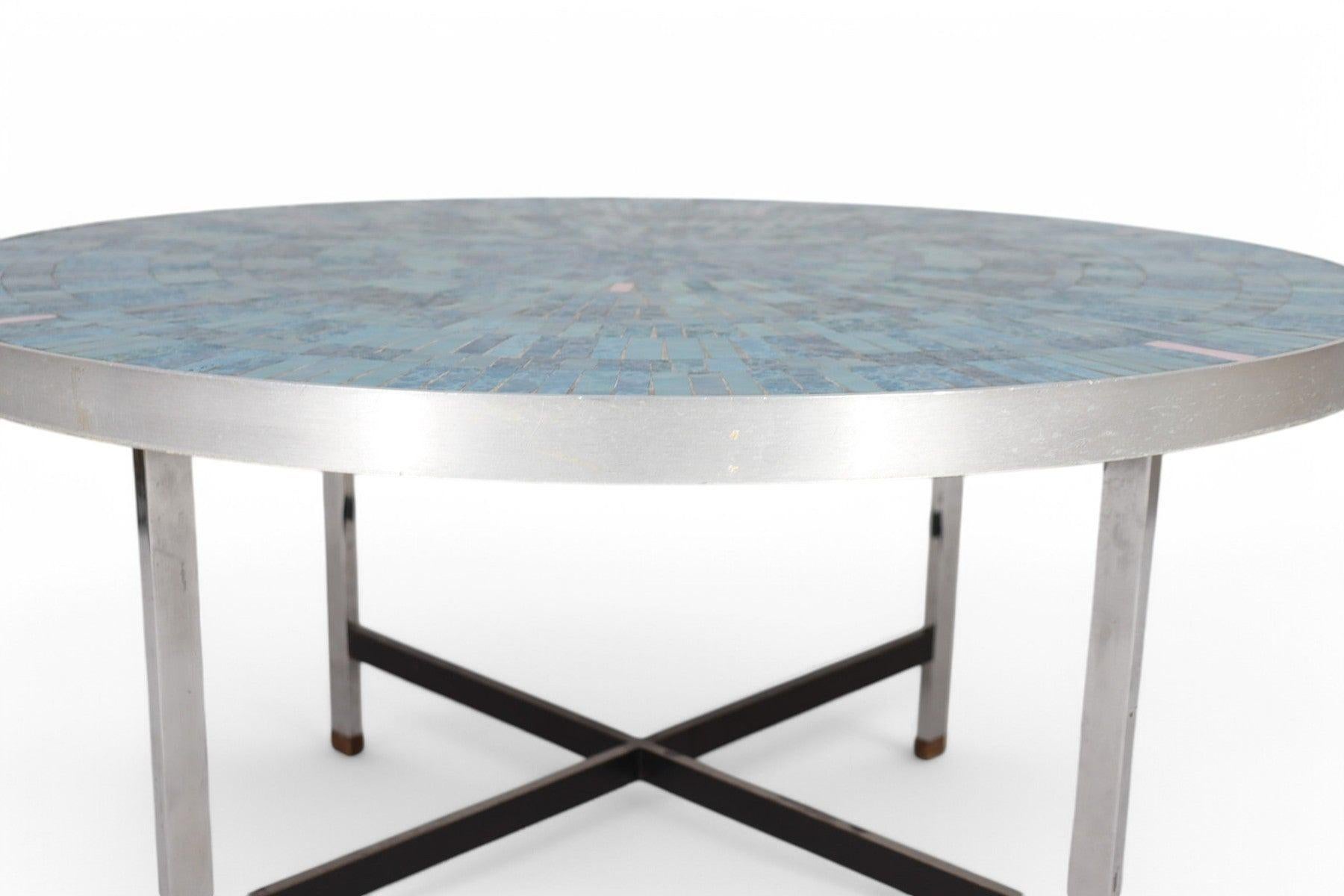 Aluminum Rare Berthold Müller Round Mosaic Tile Top Coffee Tabble For Sale