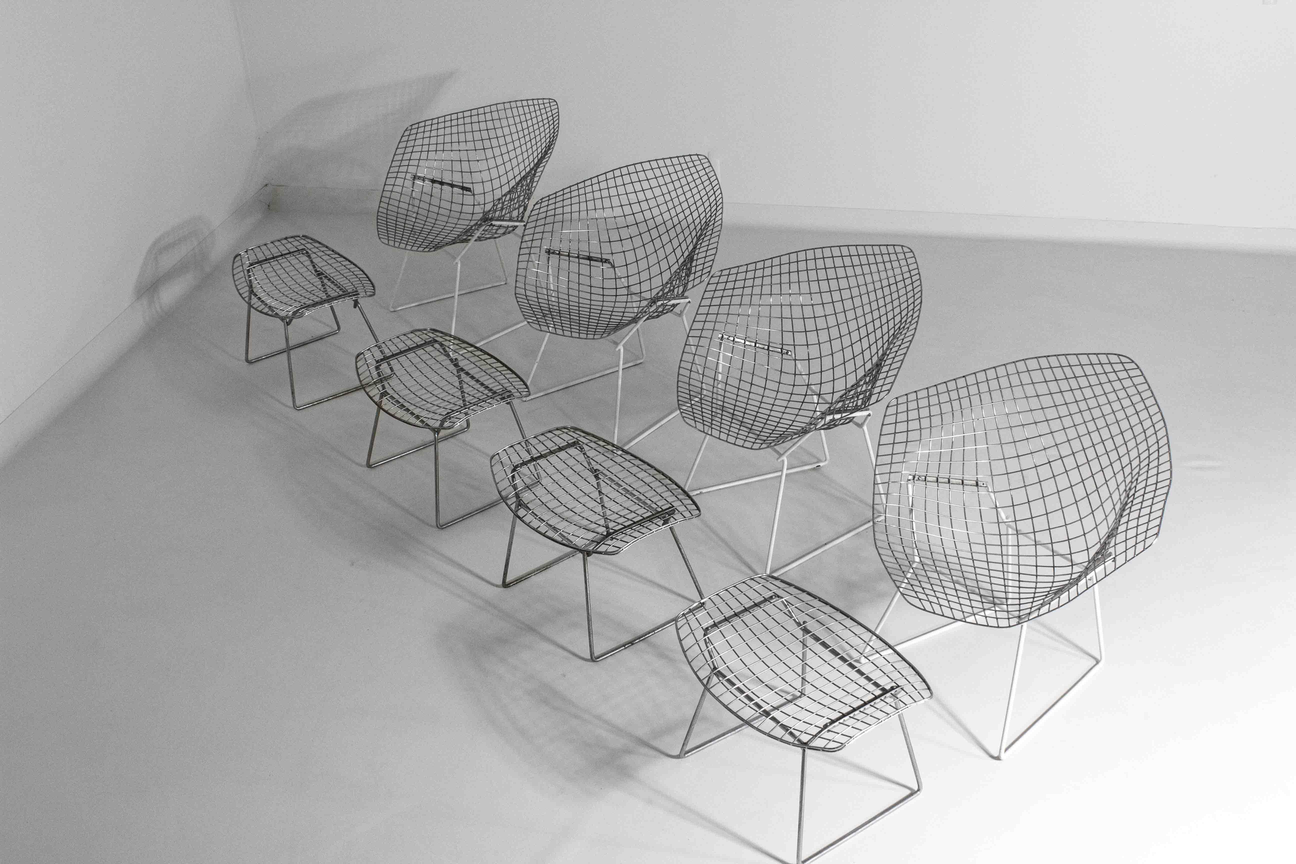 Mid-Century Modern Rare Bertoia diamond chairs with ottoman for Knoll International, 1970s For Sale