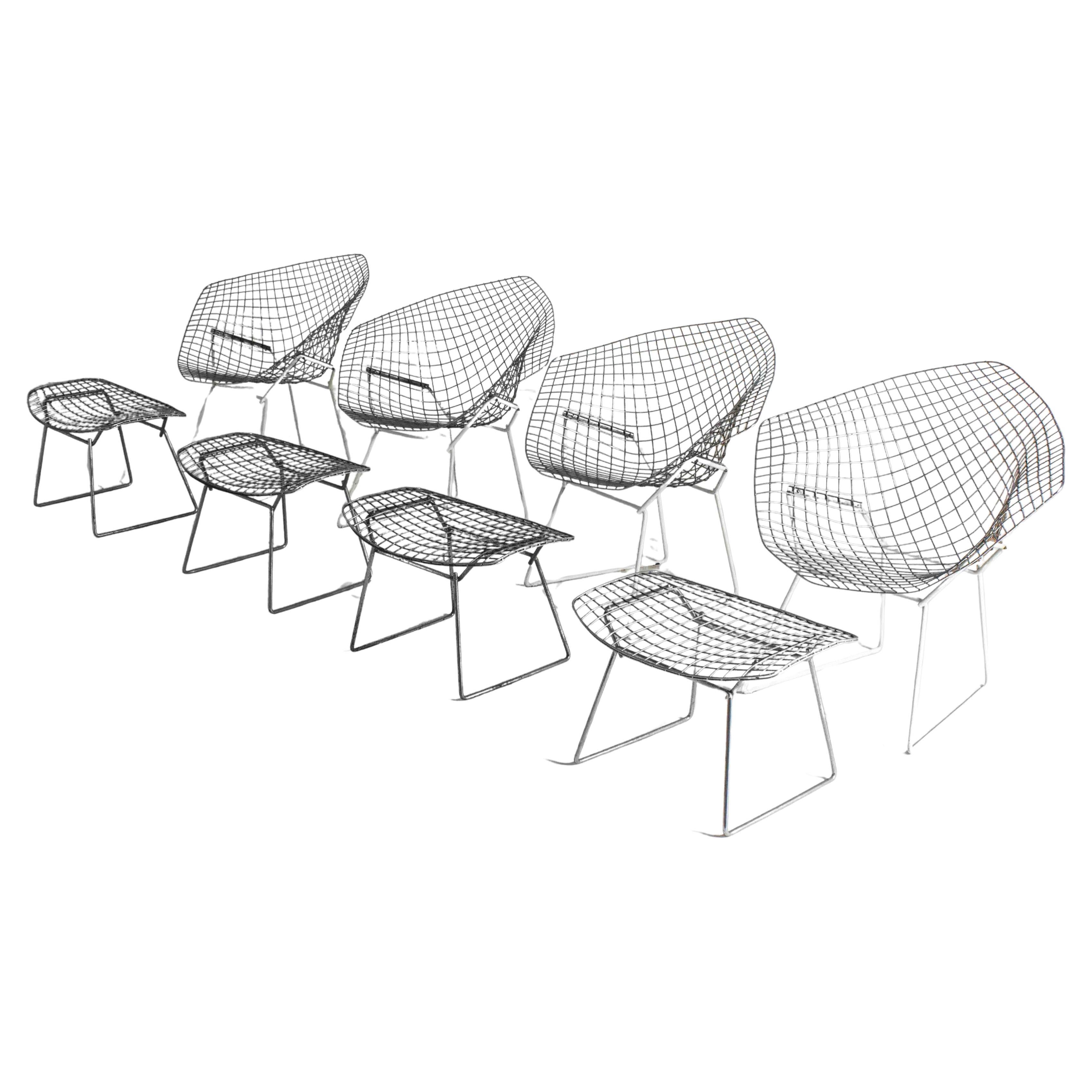 Rare Bertoia diamond chairs with ottoman for Knoll International, 1970s