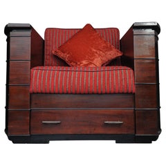 Rare Bespoke Streamlined Moderne Art Deco Design Armchair With Built-In Dry Bar