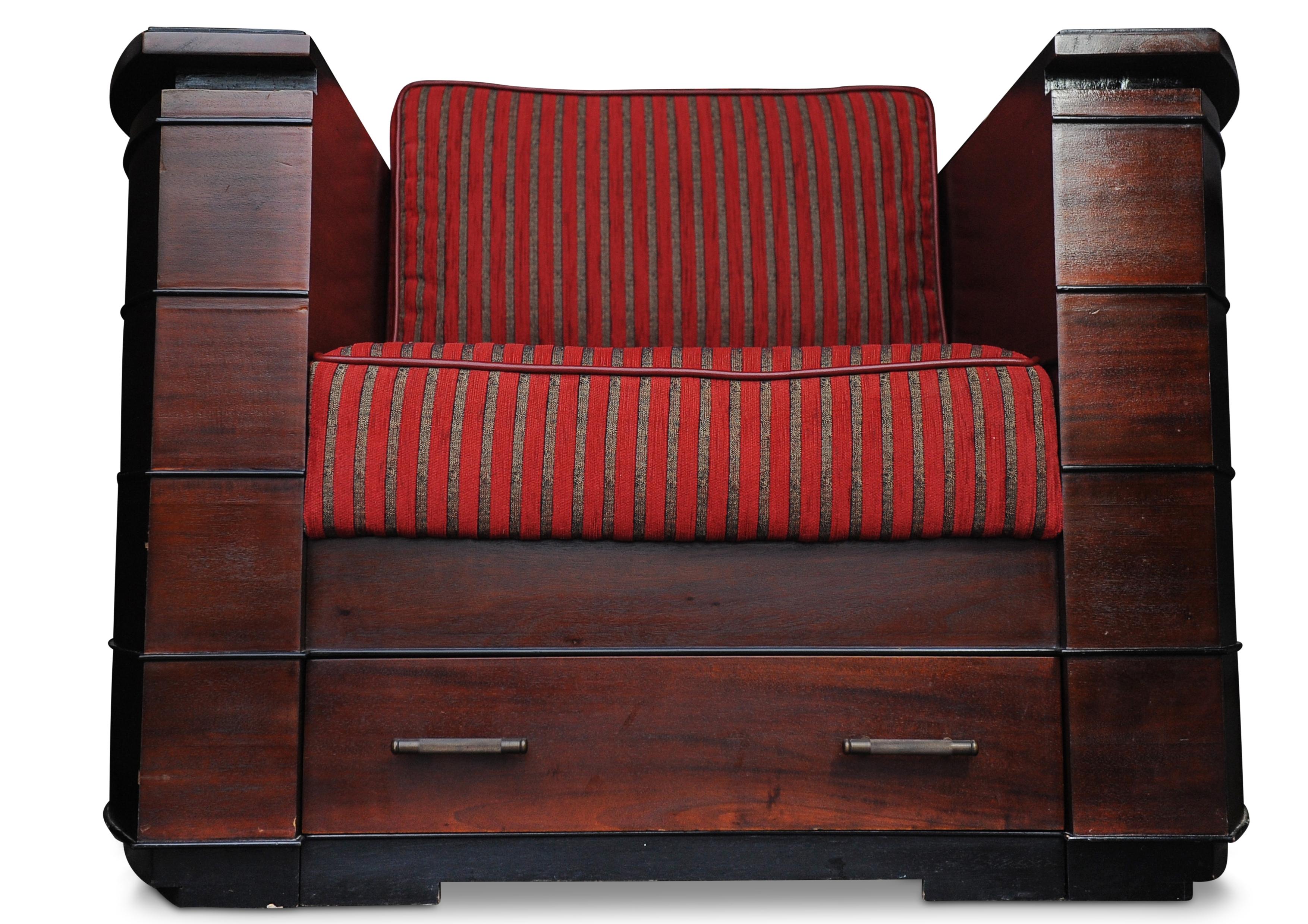 Style « paquebot » Rare fauteuil Art Déco moderne profilé sur mesure avec barre à sec intégrée en vente