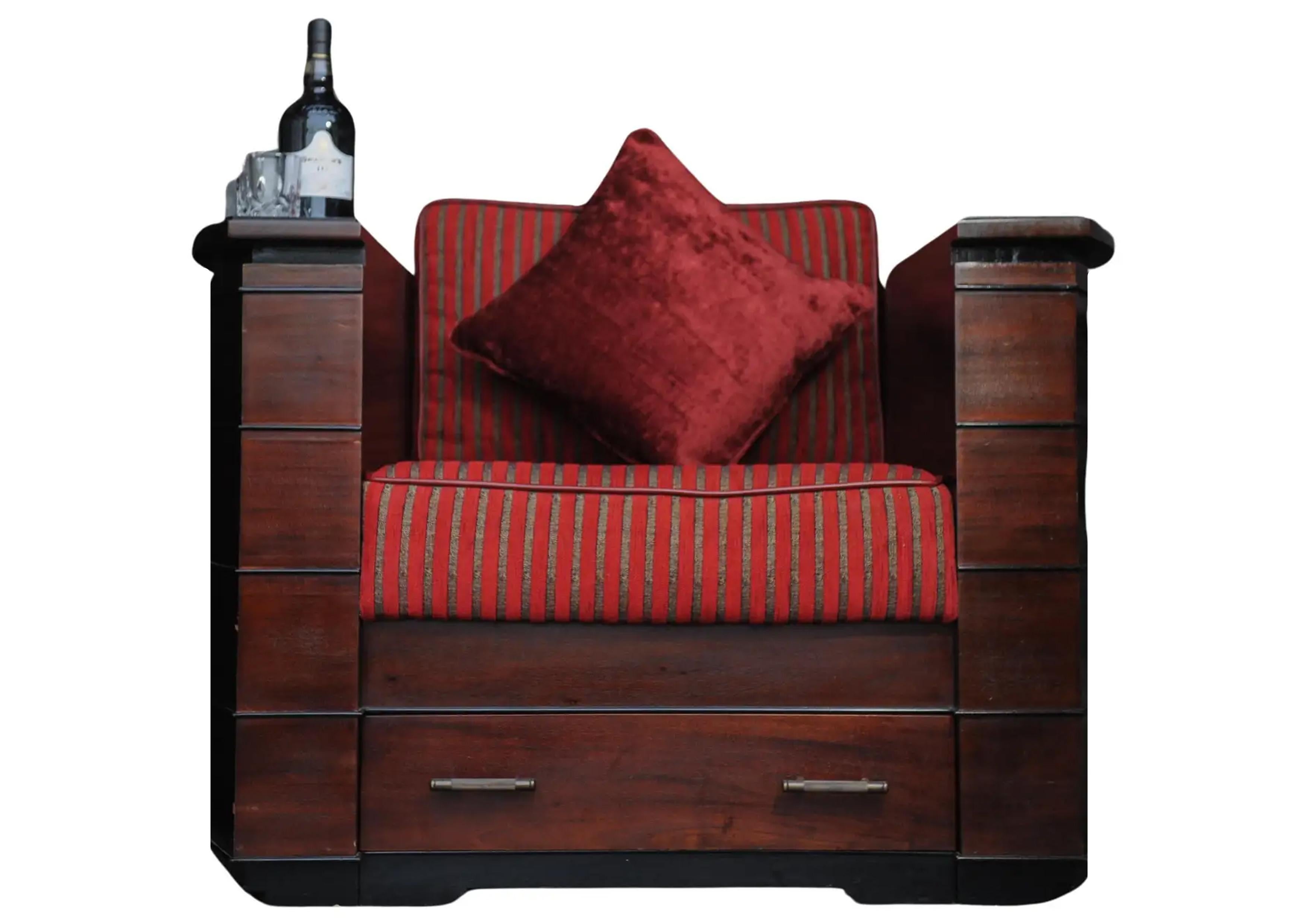 Tacheté Rare fauteuil Art Déco moderne profilé sur mesure avec barre à sec intégrée en vente