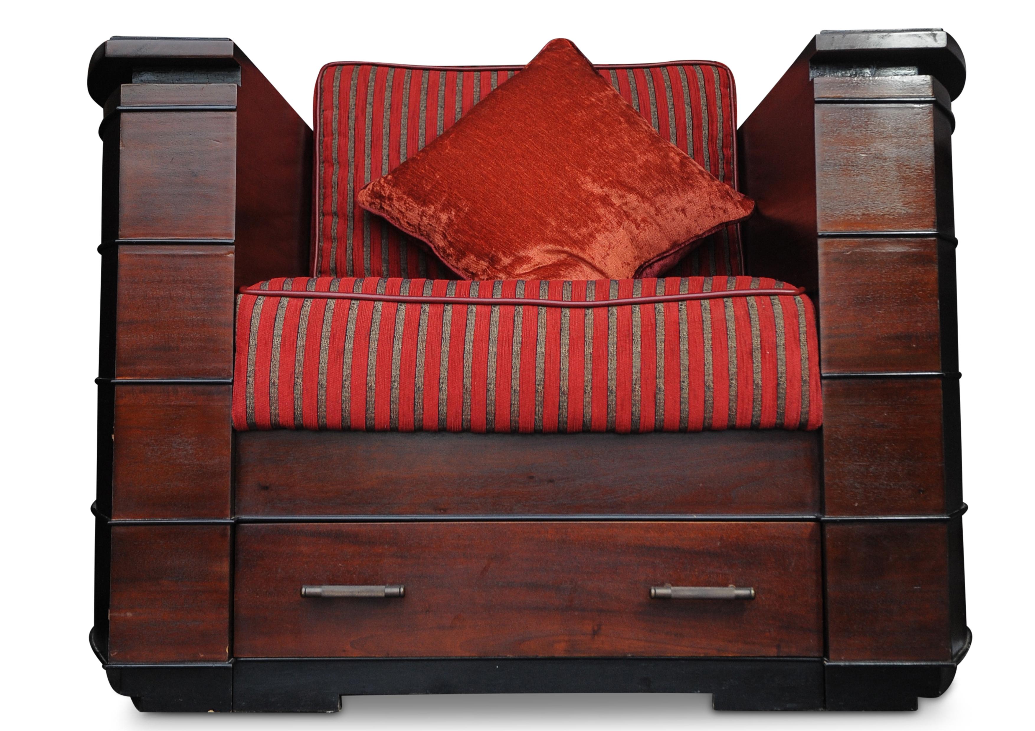 Rare fauteuil Art Déco moderne profilé sur mesure avec barre à sec intégrée Bon état - En vente à Reading, Berkshire