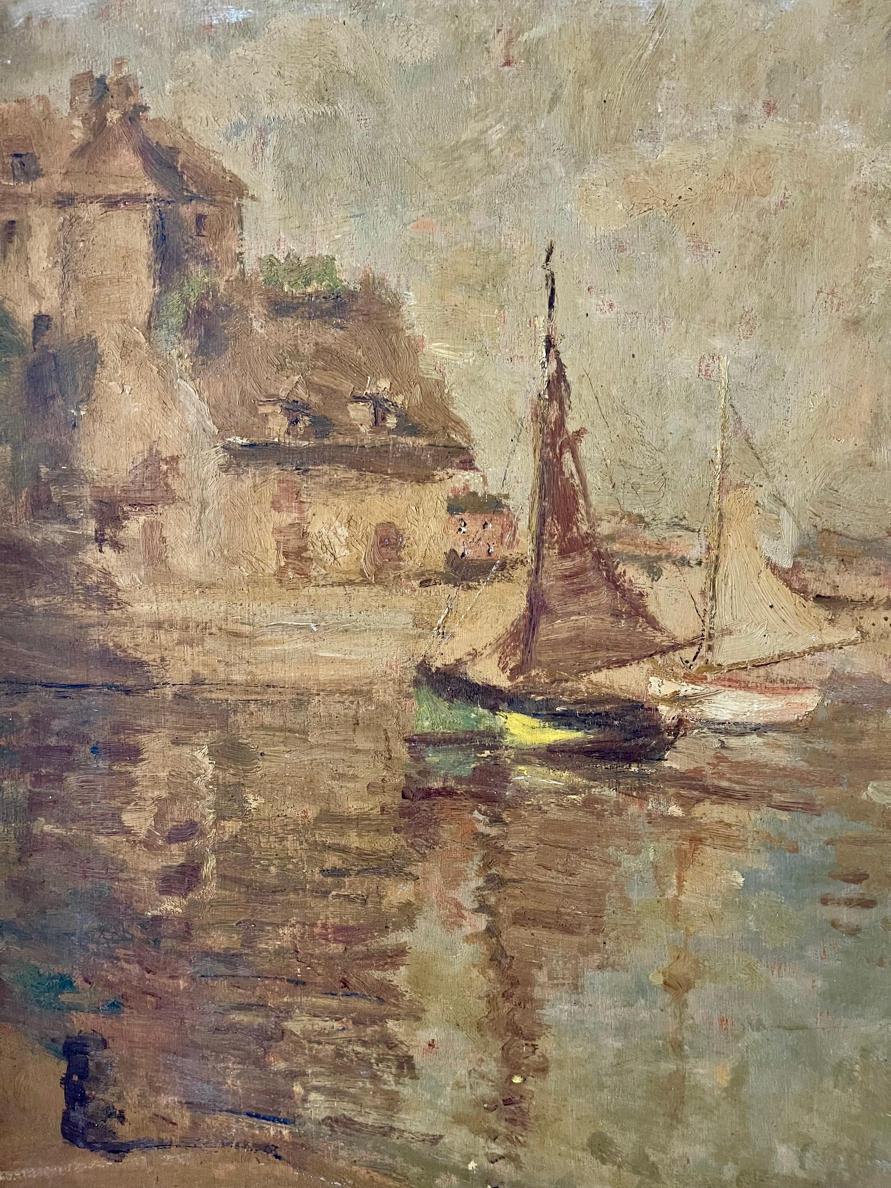 Australian Rare Bessie Gibson Painting - view of Honfleur France Normandy For Sale