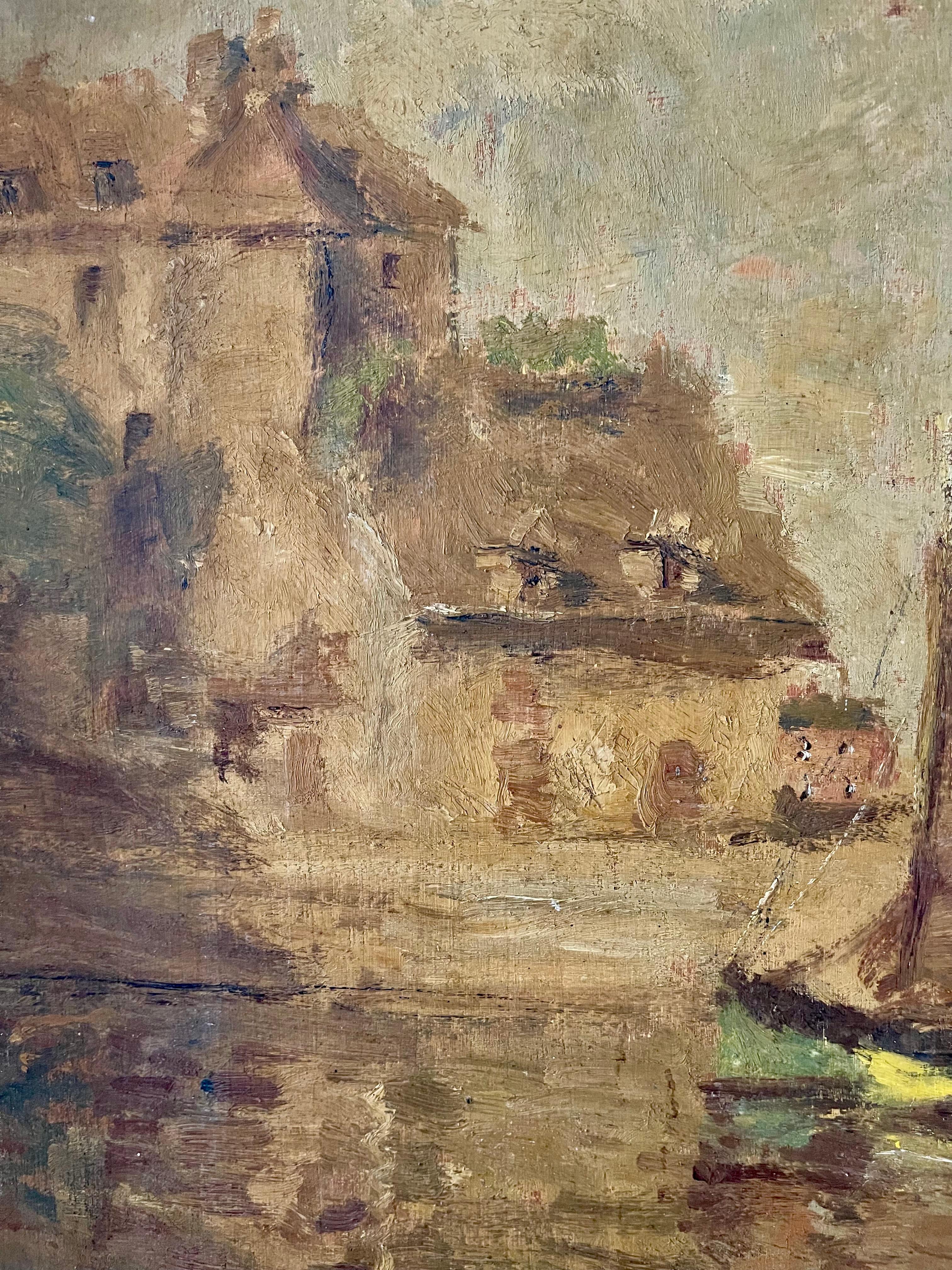 Rare Bessie Gibson Painting - view of Honfleur France Normandy In Good Condition For Sale In LA FERTÉ-SOUS-JOUARRE, FR