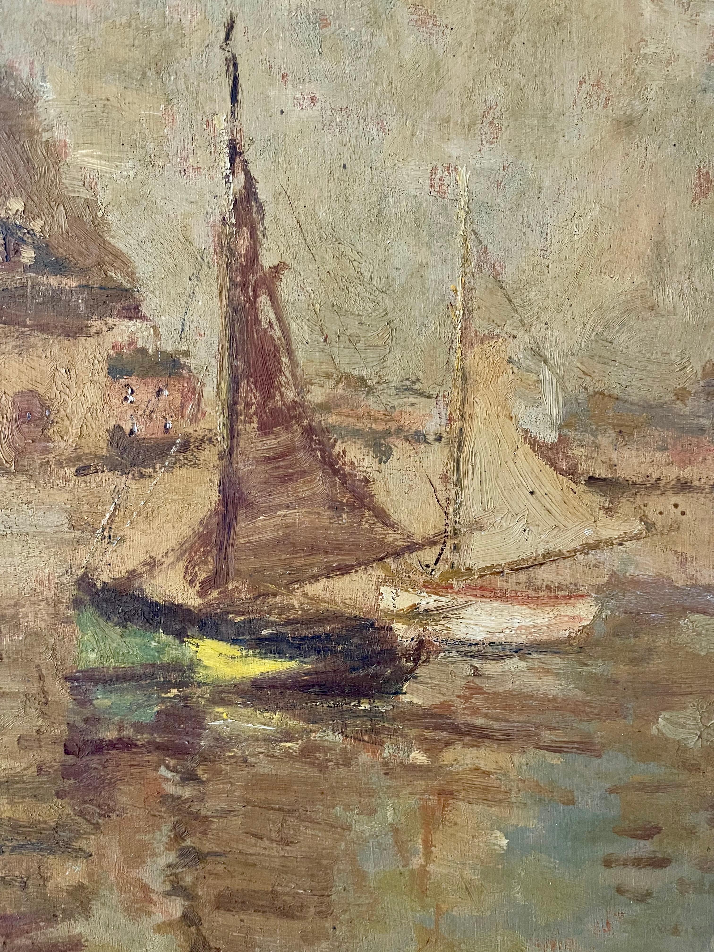 Mid-20th Century Rare Bessie Gibson Painting - view of Honfleur France Normandy For Sale