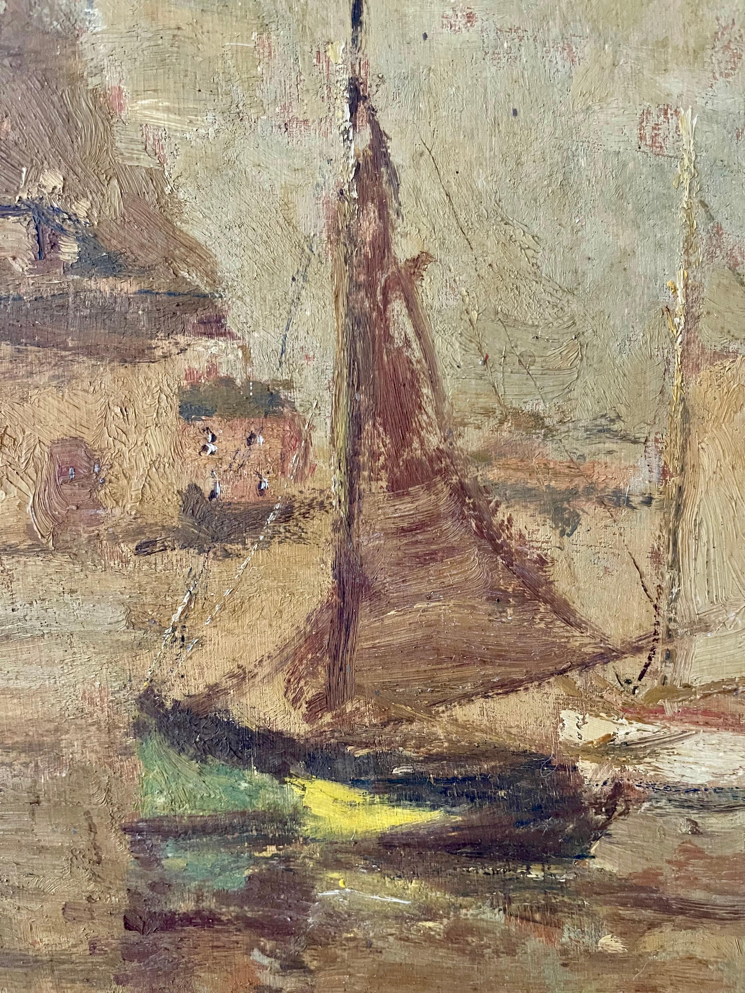 Canvas Rare Bessie Gibson Painting - view of Honfleur France Normandy For Sale
