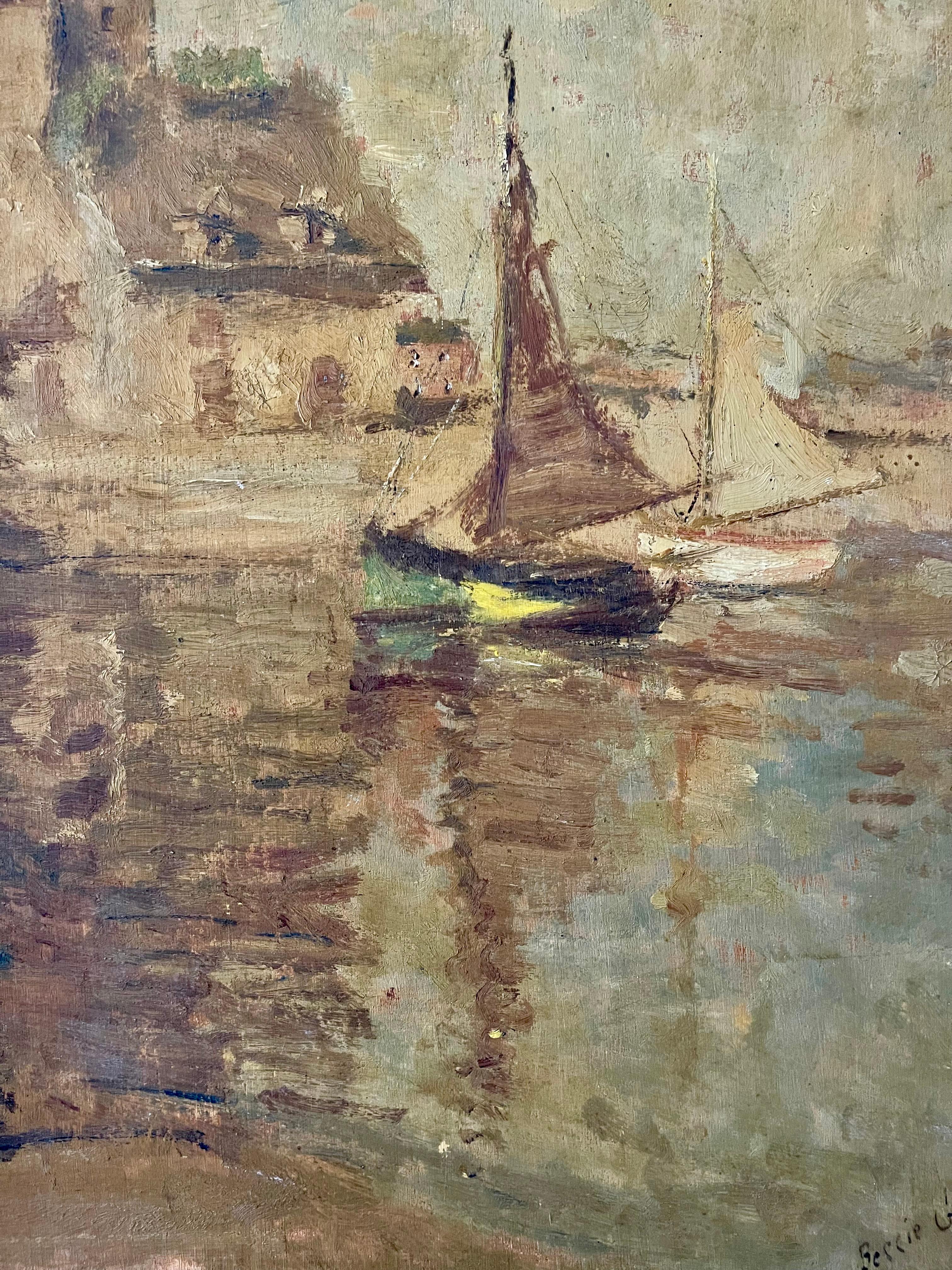 Rare Bessie Gibson Painting - view of Honfleur France Normandy For Sale 2