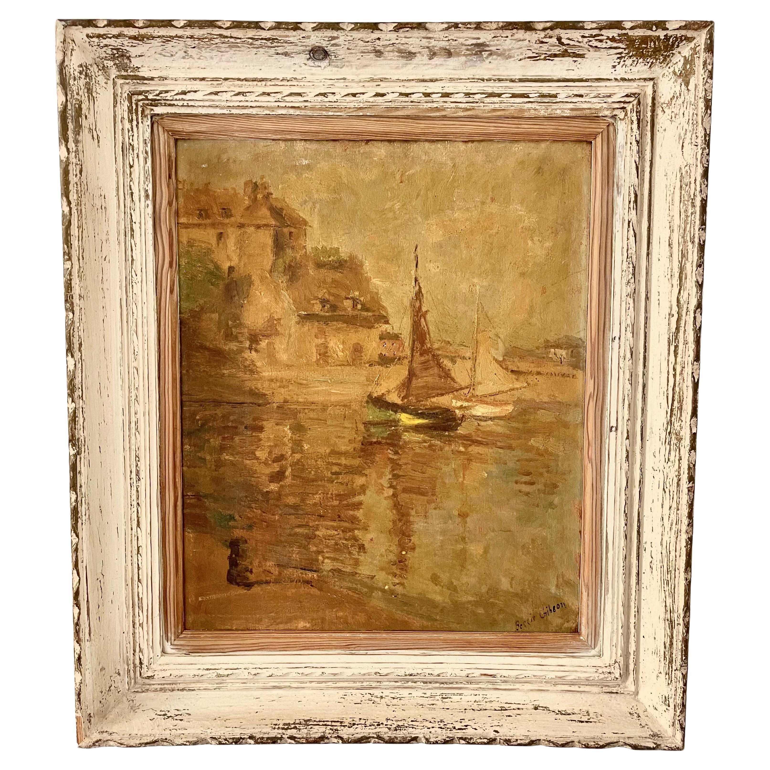 Rare Bessie Gibson Painting - view of Honfleur France Normandy For Sale
