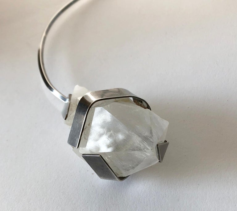 Rare Betty Cooke Sterling Silver Raw Quartz Crystal American Modernist Necklace In Good Condition For Sale In Los Angeles, CA