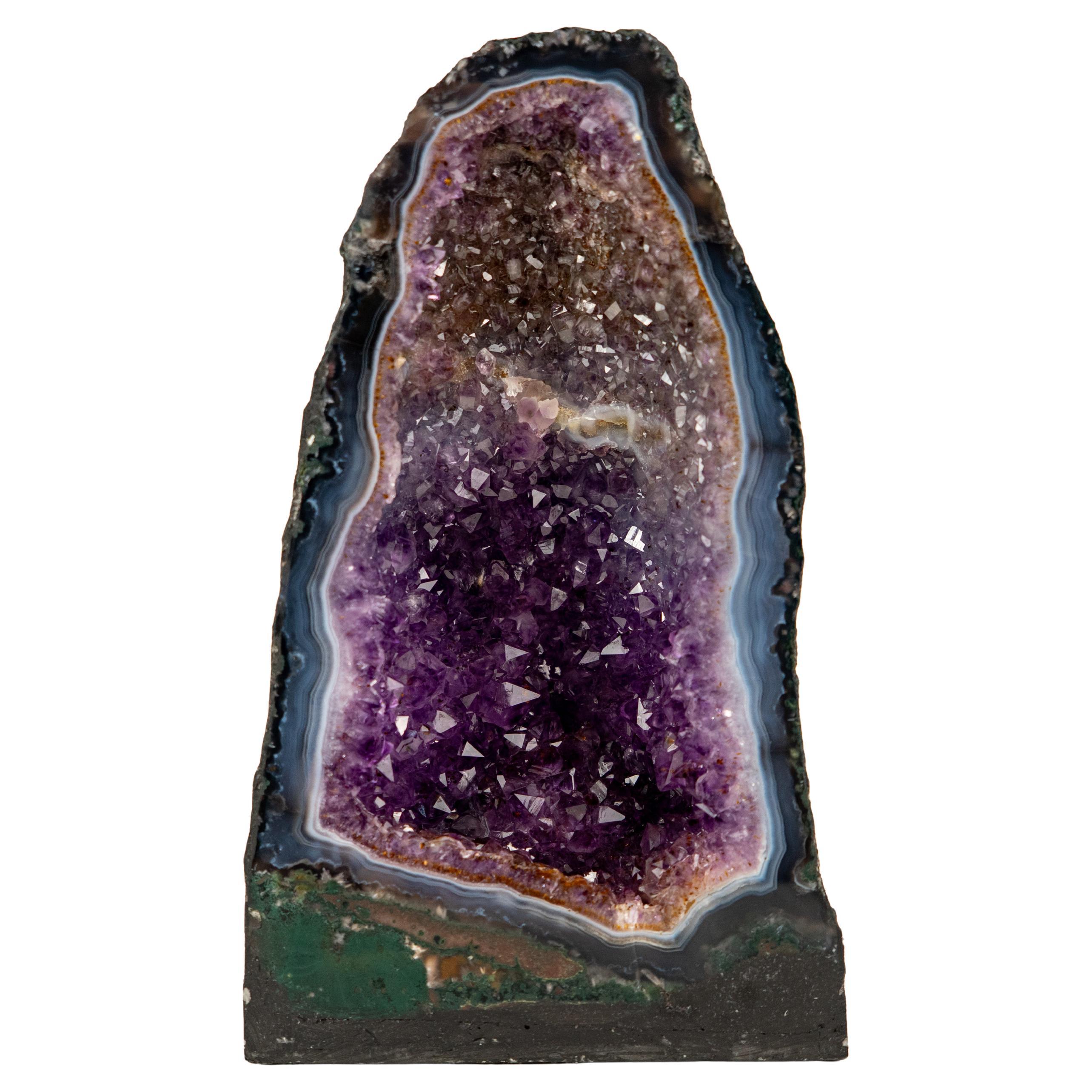 Rare Bi-Color Amethyst Geode with Blue Banded Agate