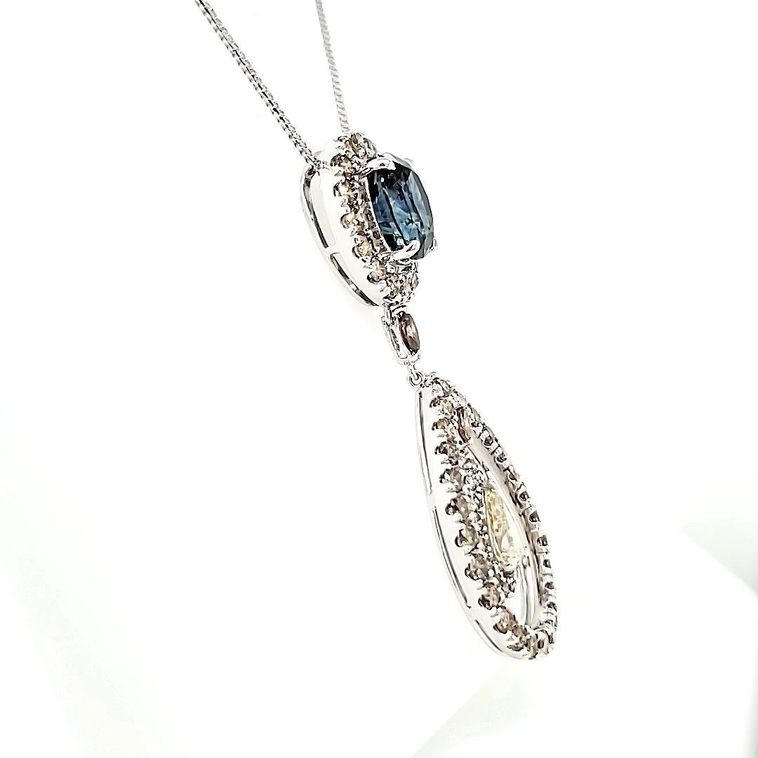 Women's Rare Bi-colored Blue-Green Sapphire pendant with diamonds For Sale