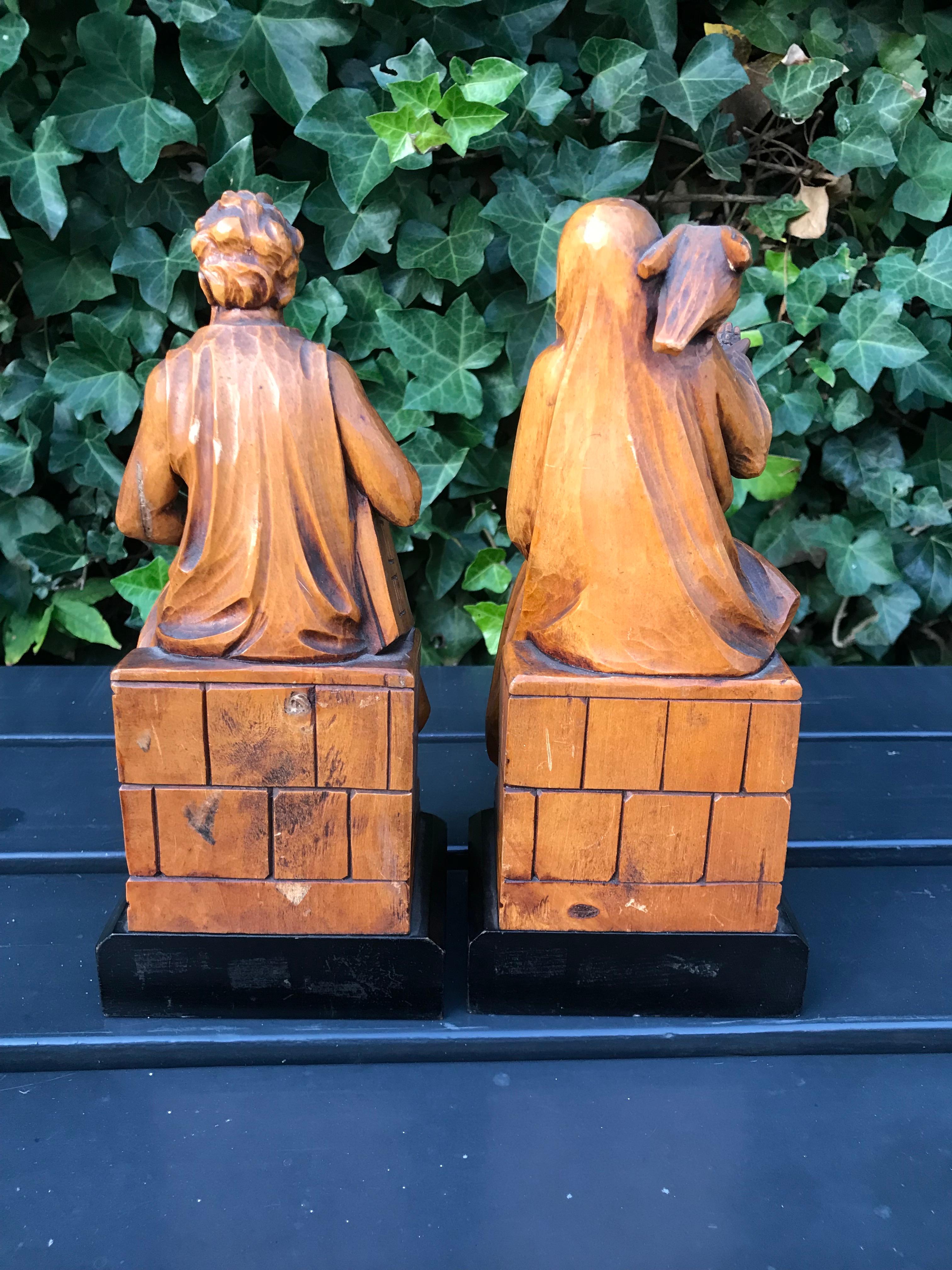 Rare Biblical Boxwood Bookends Moses by Michelangelo & Saint Benedict of Nursia 8