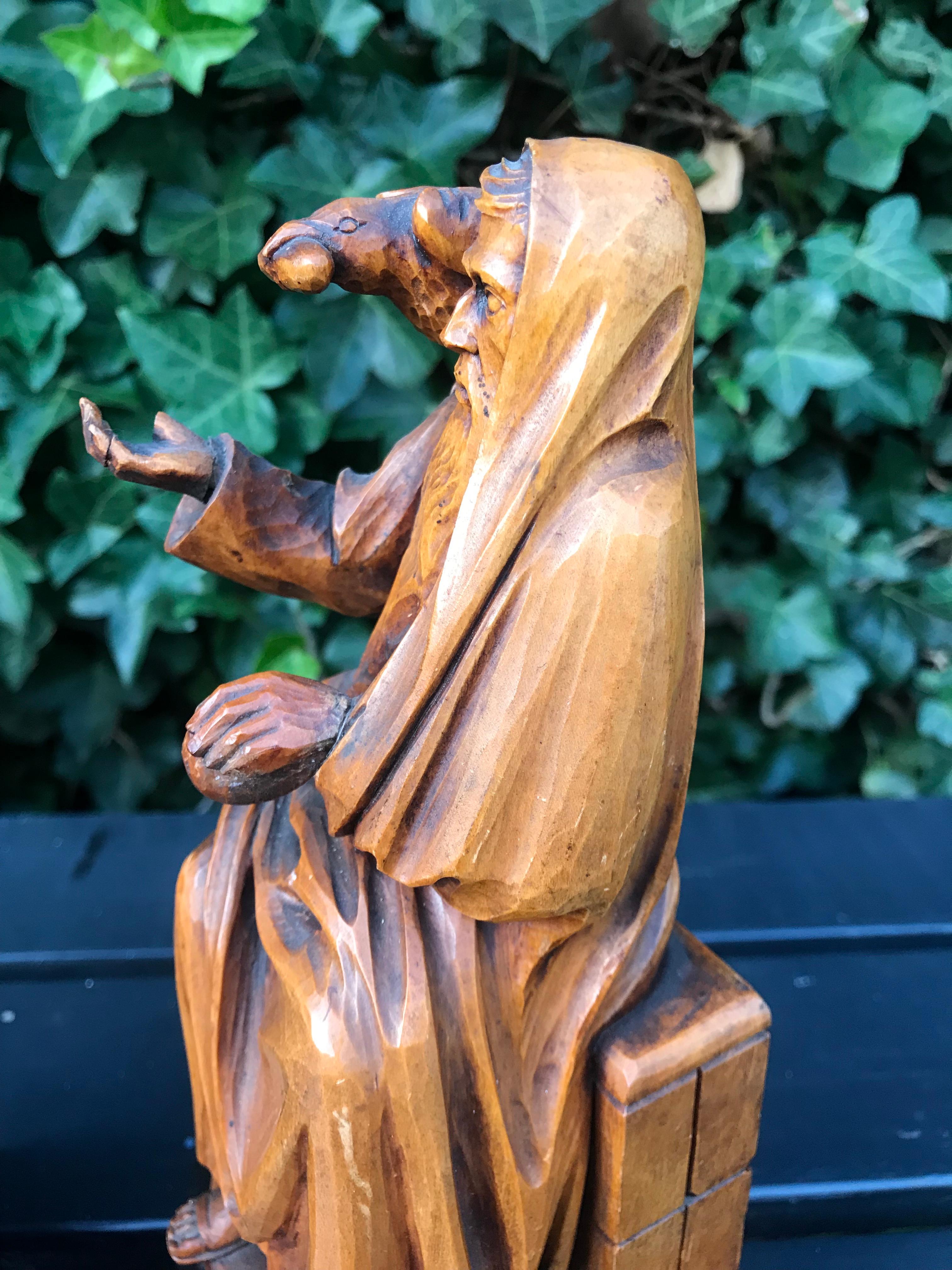 Rare Biblical Boxwood Bookends Moses by Michelangelo & Saint Benedict of Nursia 9