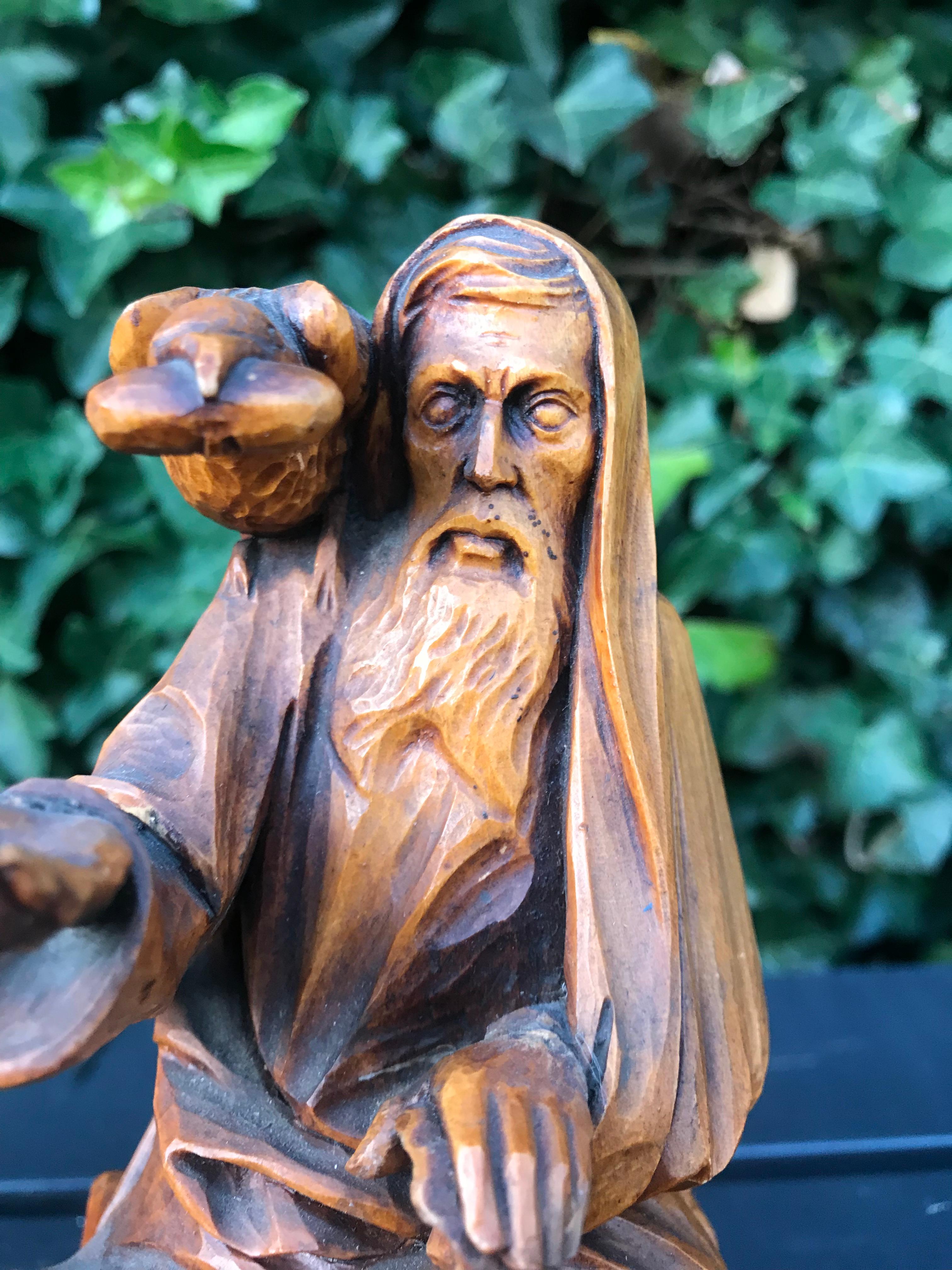 Rare Biblical Boxwood Bookends Moses by Michelangelo & Saint Benedict of Nursia 10