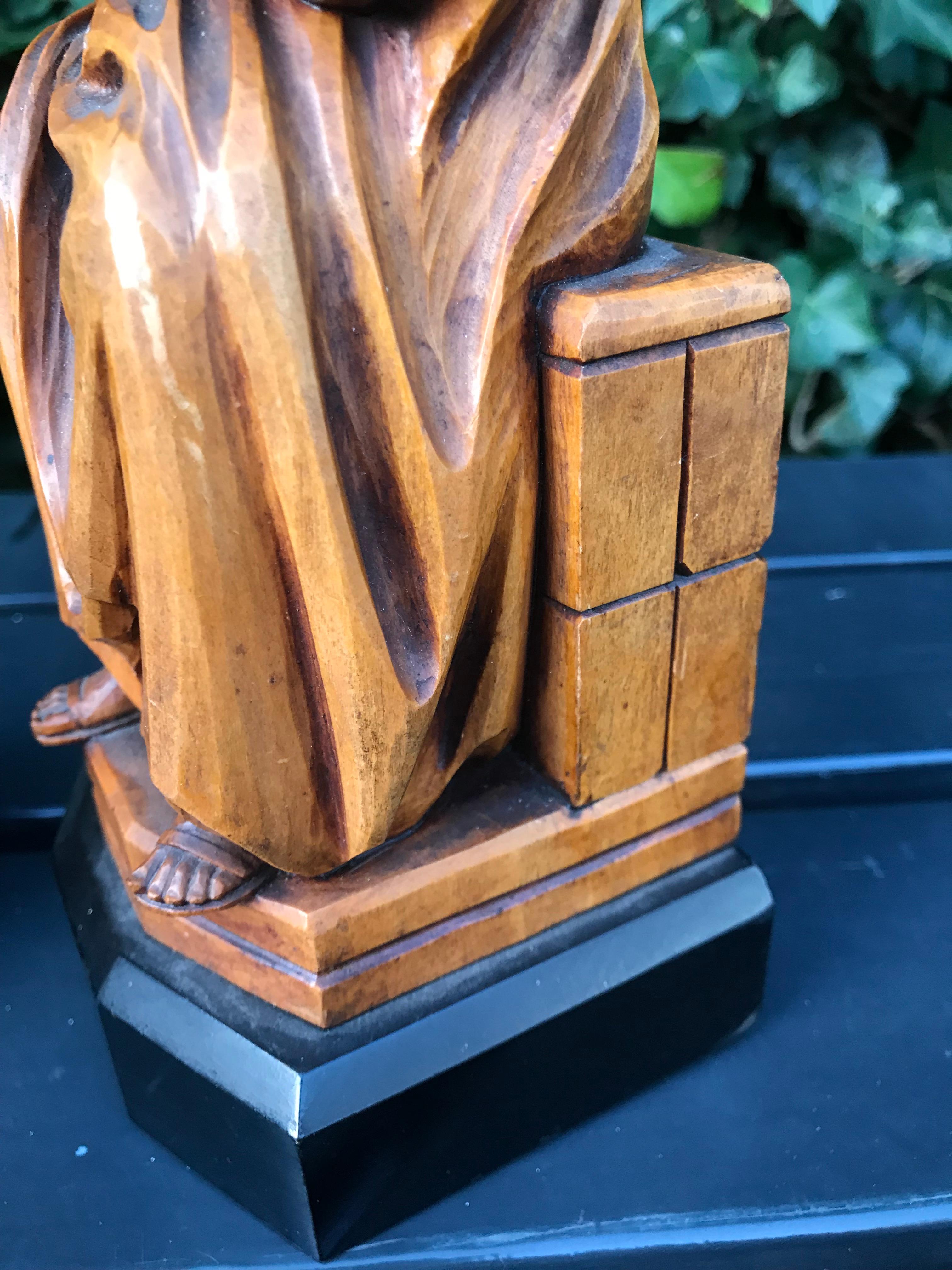 Rare Biblical Boxwood Bookends Moses by Michelangelo & Saint Benedict of Nursia 11