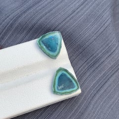 Rare Bicolor Blue Green Tourmaline Slice Pair for Earrings Jewellery