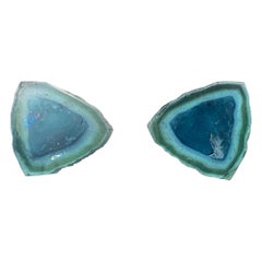 Rare Bicolor Blue Green Tourmaline Slice Pair for Earrings Jewellery