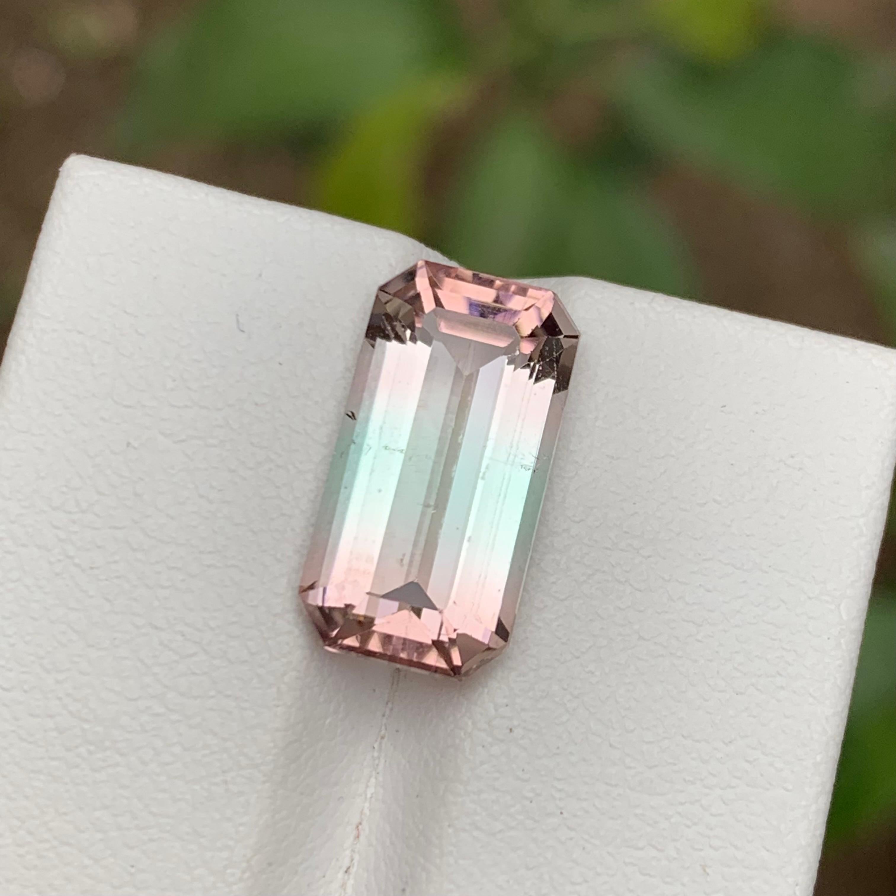 Rare Bicolor Natural Tourmaline Gemstone, 7 Ct Step Emerald Cut for Pendant/Ring For Sale 5