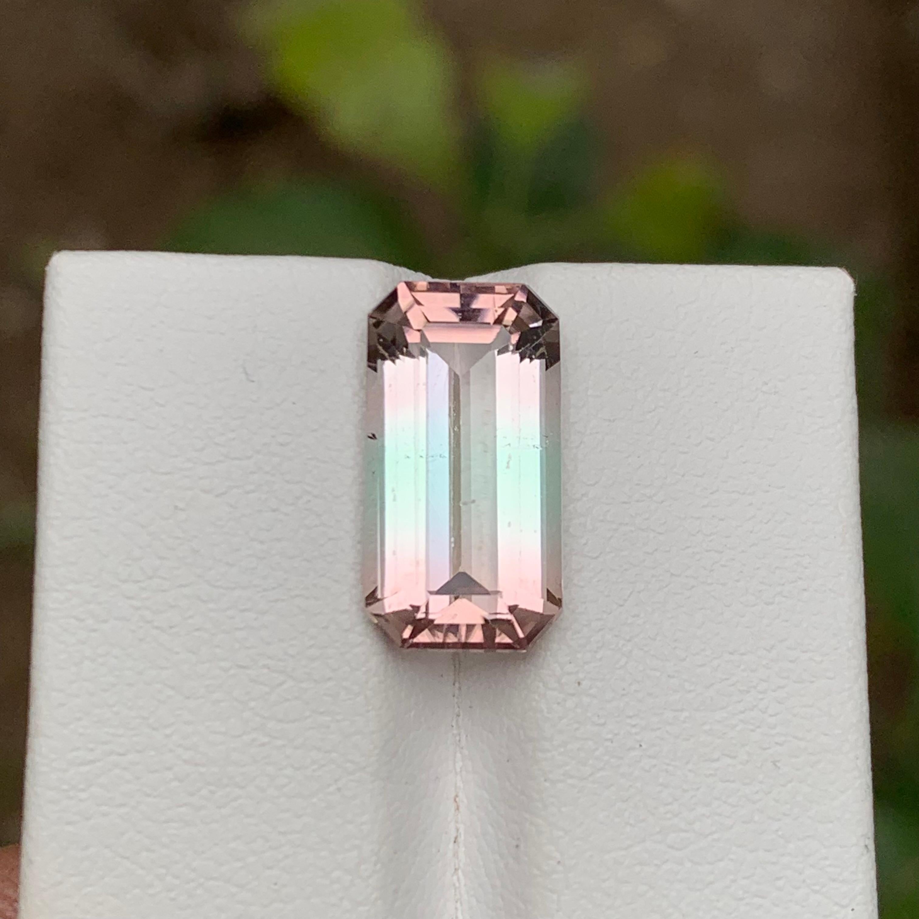 Rare Bicolor Natural Tourmaline Gemstone, 7 Ct Step Emerald Cut for Pendant/Ring For Sale 6