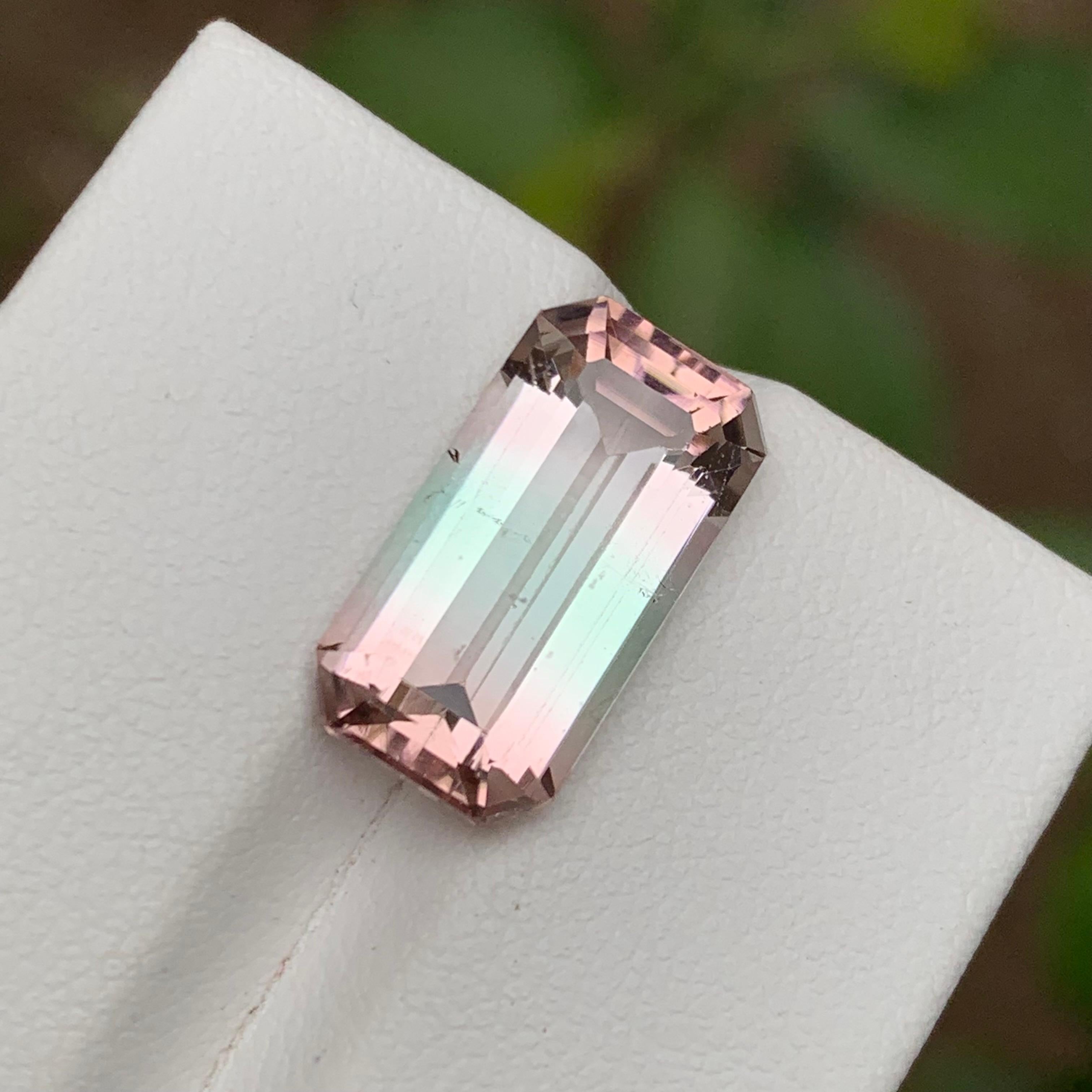 Rare Bicolor Natural Tourmaline Gemstone, 7 Ct Step Emerald Cut for Pendant/Ring For Sale 7