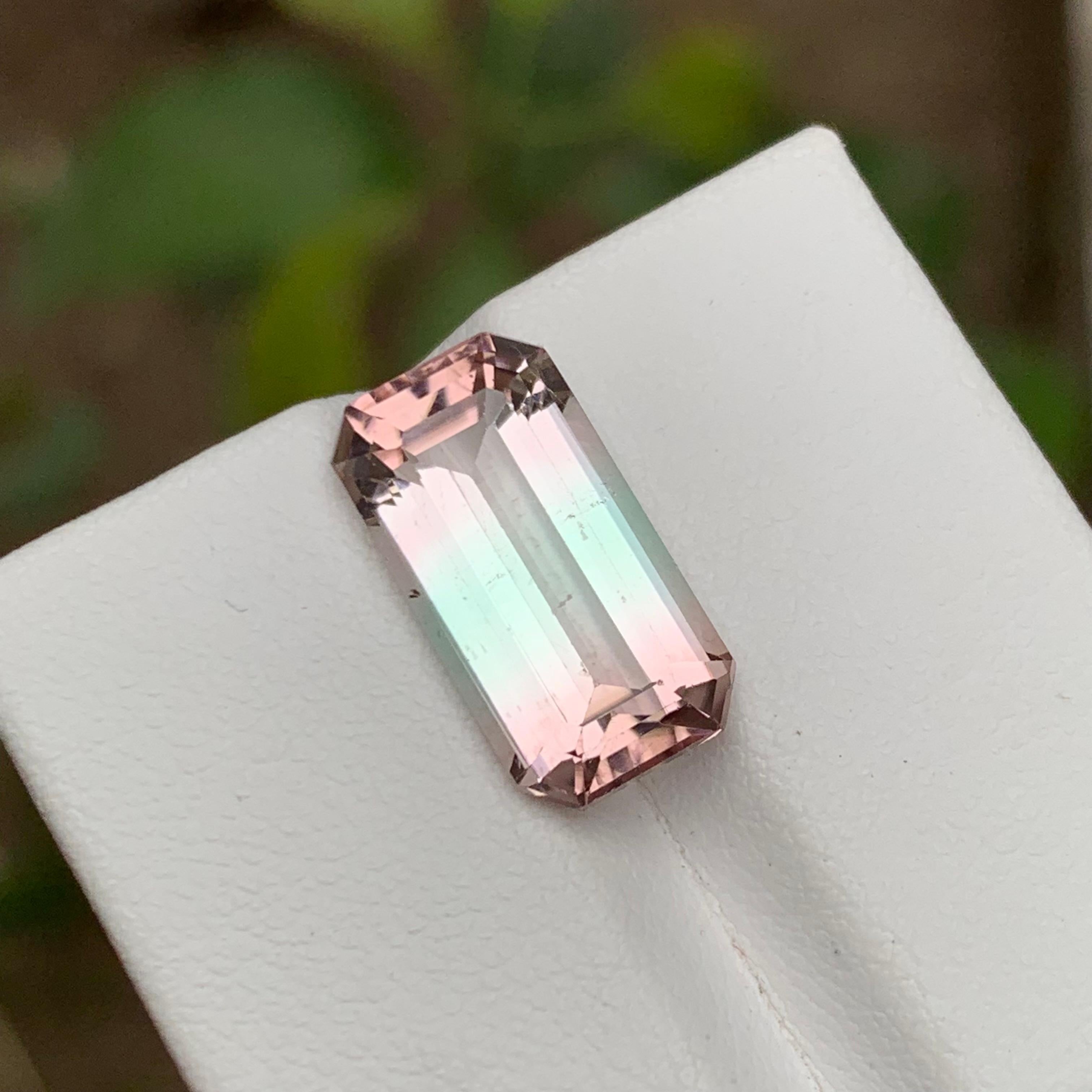 Rare Bicolor Natural Tourmaline Gemstone, 7 Ct Step Emerald Cut for Pendant/Ring In New Condition For Sale In Peshawar, PK