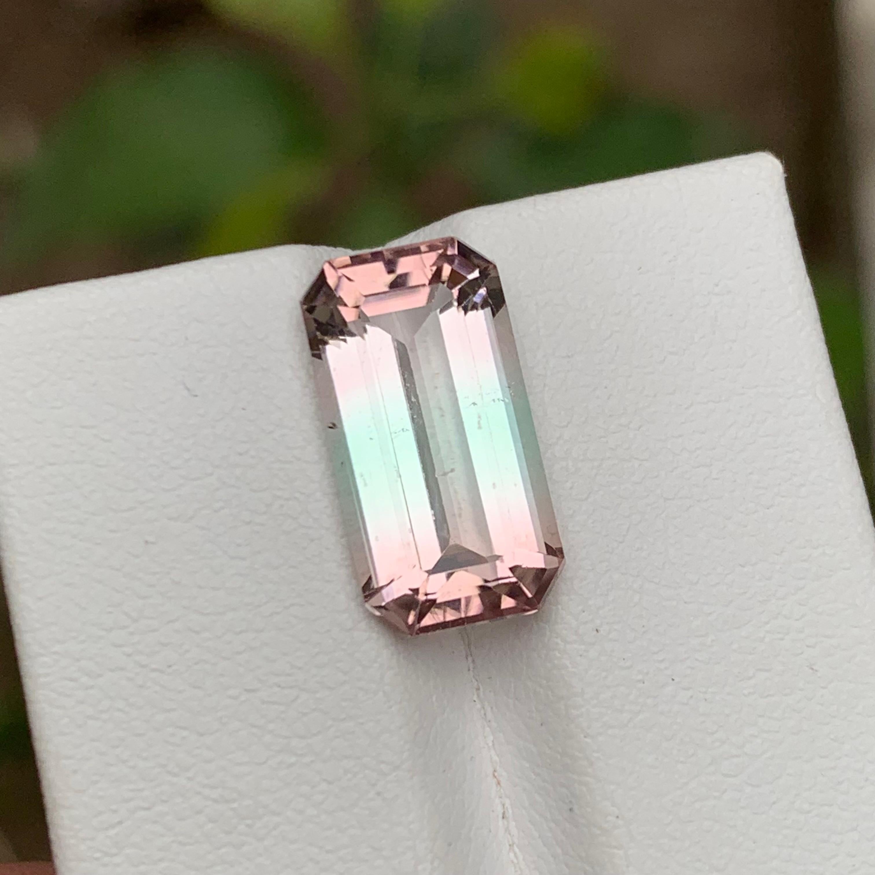 Rare Bicolor Natural Tourmaline Gemstone, 7 Ct Step Emerald Cut for Pendant/Ring For Sale 4
