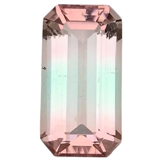 Rare Bicolor Natural Tourmaline Gemstone, 7 Ct Step Emerald Cut for Pendant/Ring For Sale