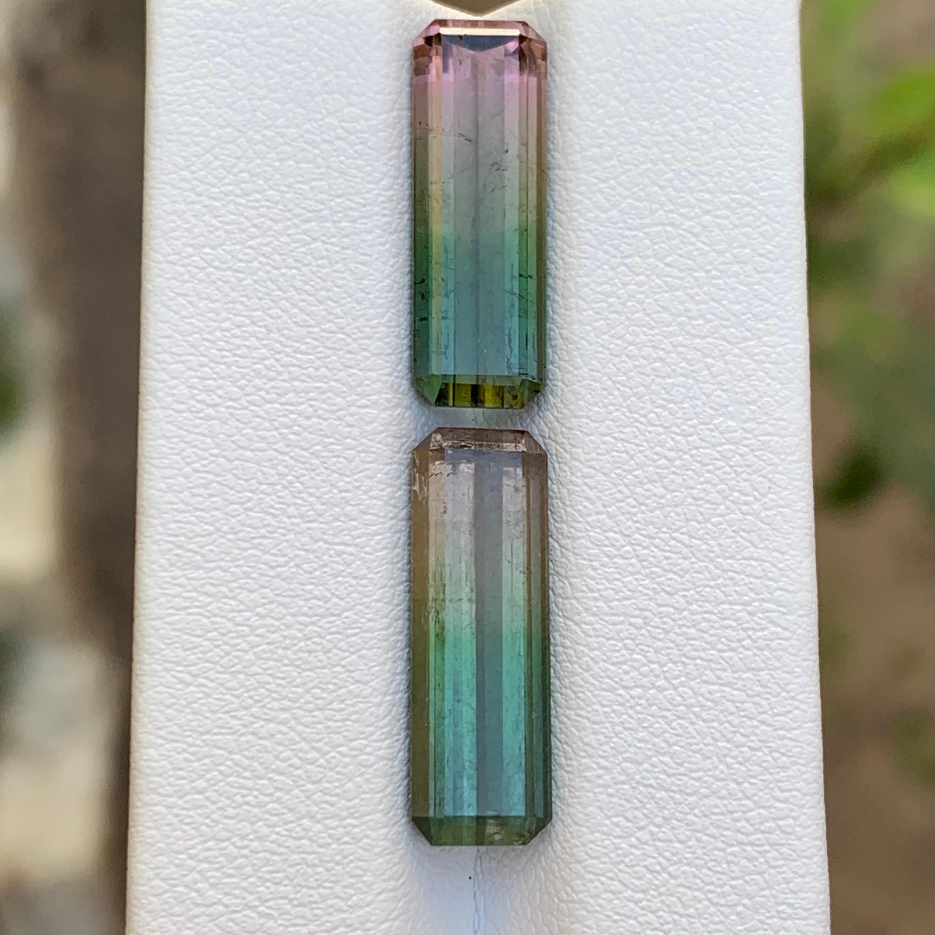 Paire de tourmalines naturelles bicolores rares, taille émeraude 14,70 carats pour boucles d'oreilles en vente 4
