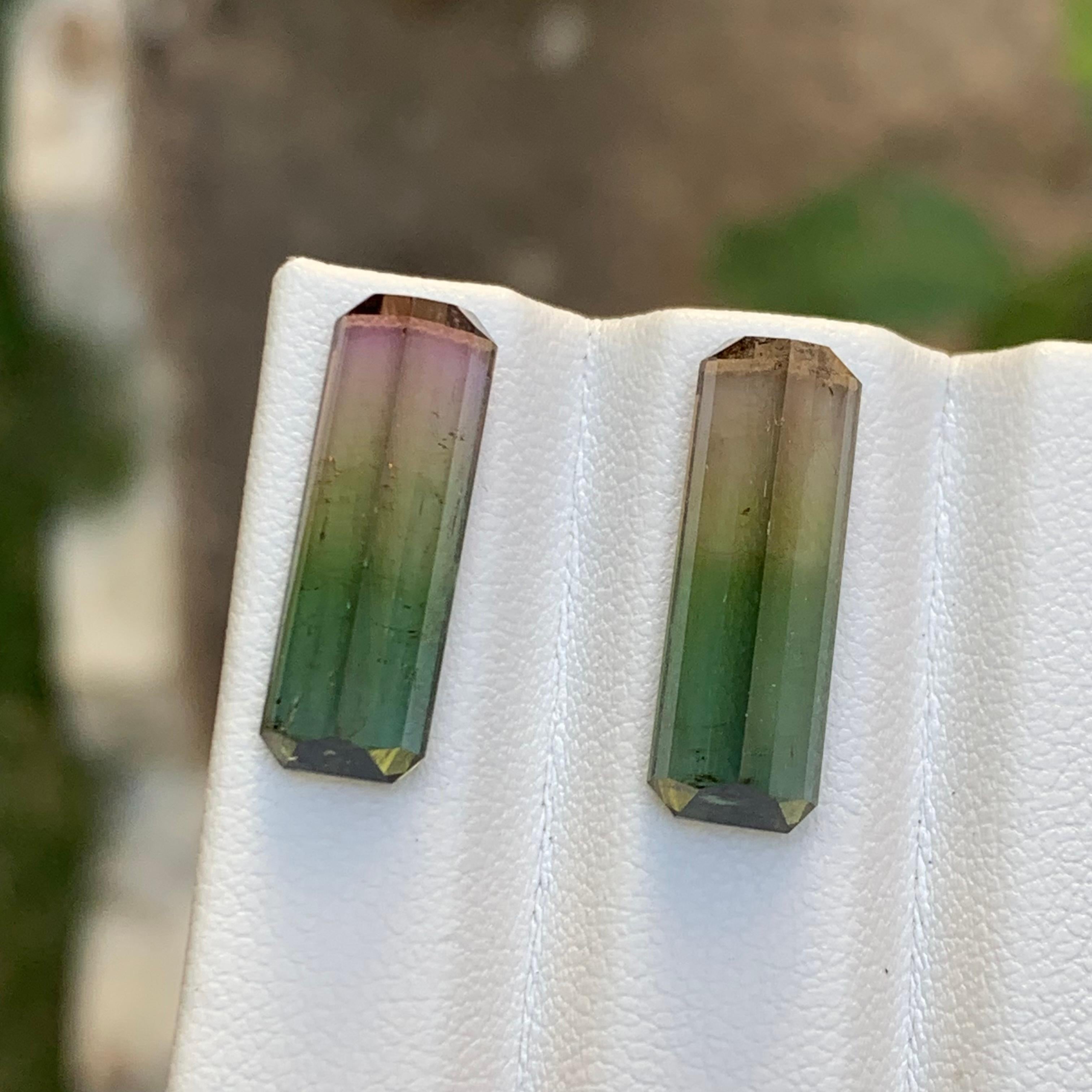 Paire de tourmalines naturelles bicolores rares, taille émeraude 14,70 carats pour boucles d'oreilles en vente 7