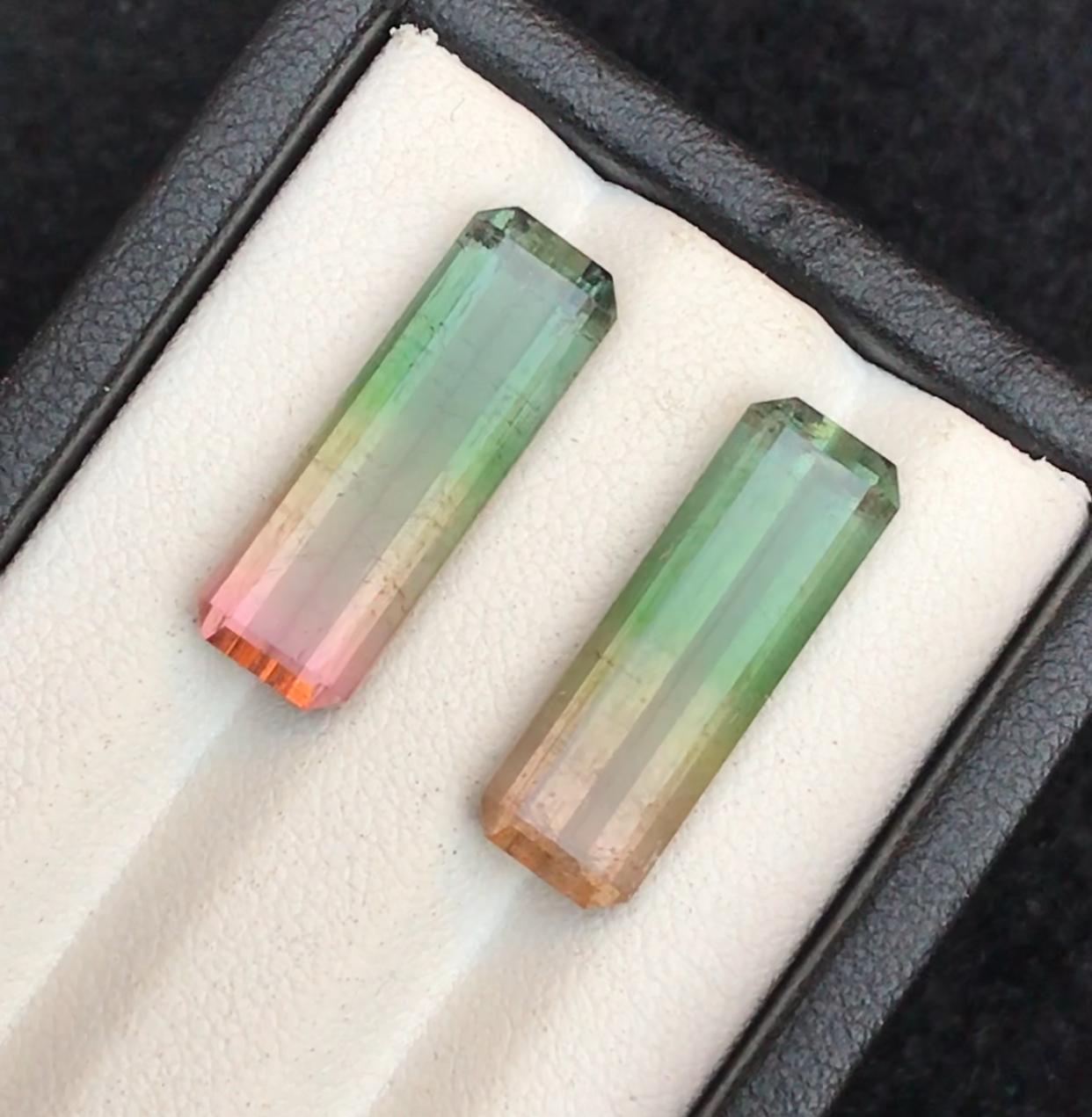 Paire de tourmalines naturelles bicolores rares, taille émeraude 14,70 carats pour boucles d'oreilles en vente 9