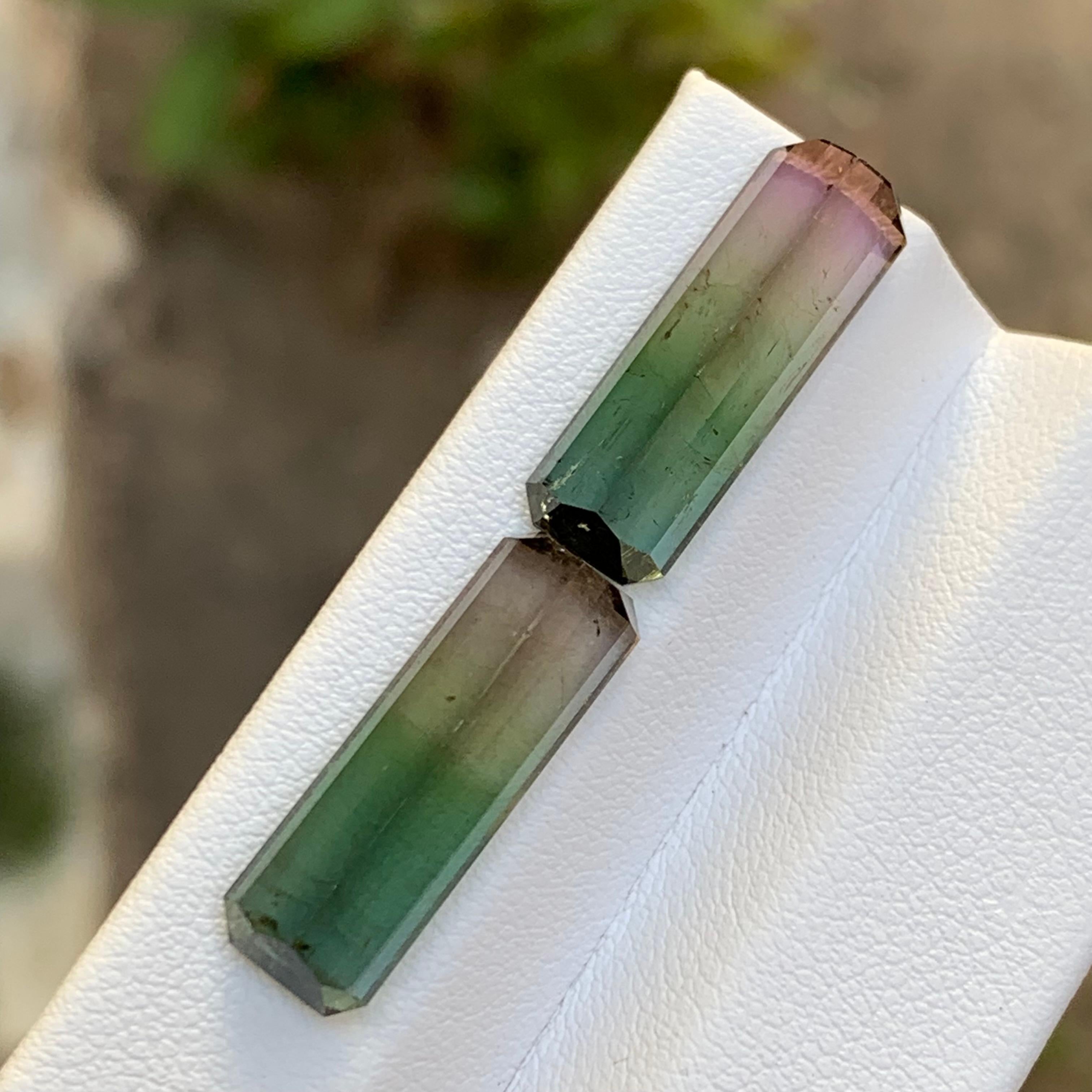 Contemporain Paire de tourmalines naturelles bicolores rares, taille émeraude 14,70 carats pour boucles d'oreilles en vente