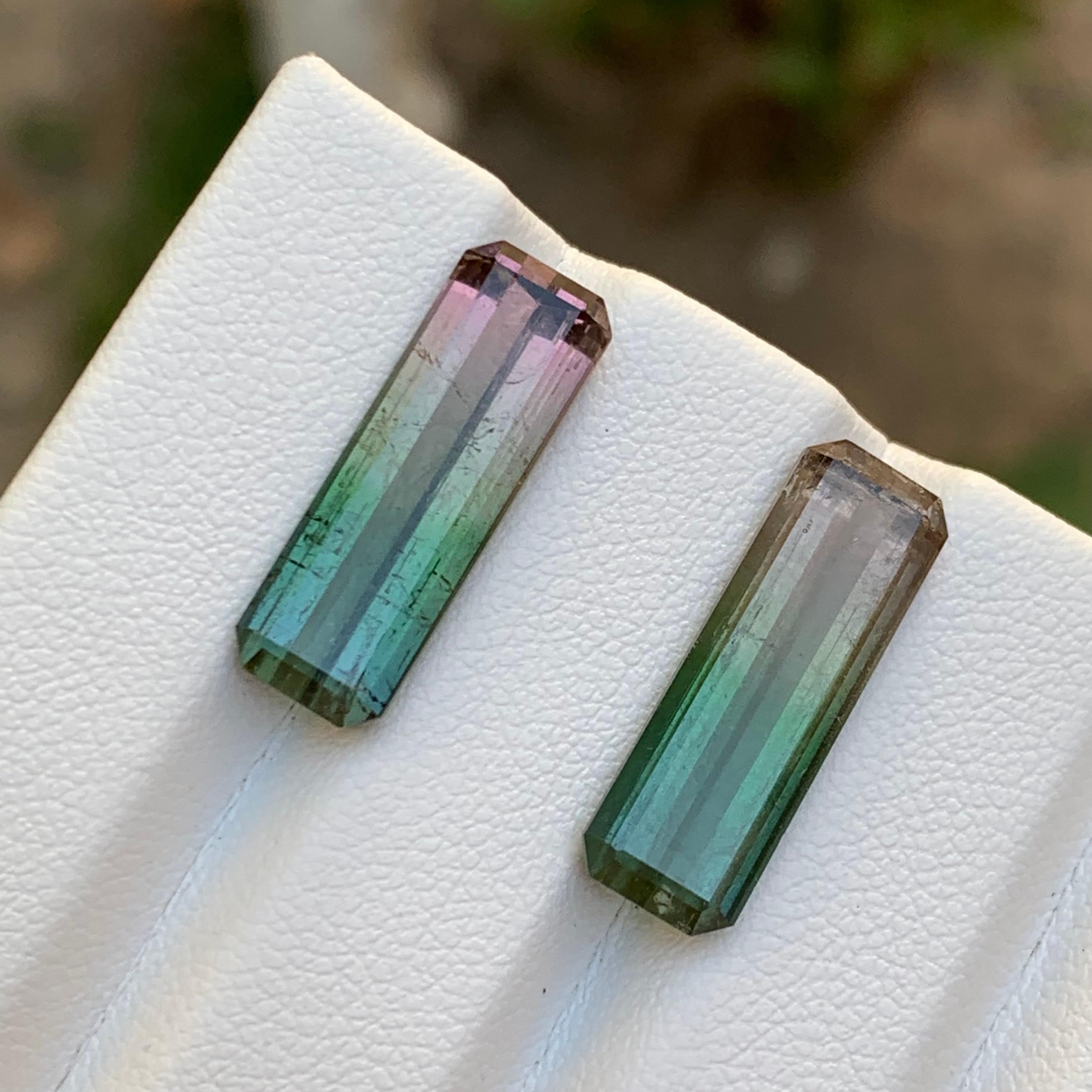 Taille émeraude Paire de tourmalines naturelles bicolores rares, taille émeraude 14,70 carats pour boucles d'oreilles en vente